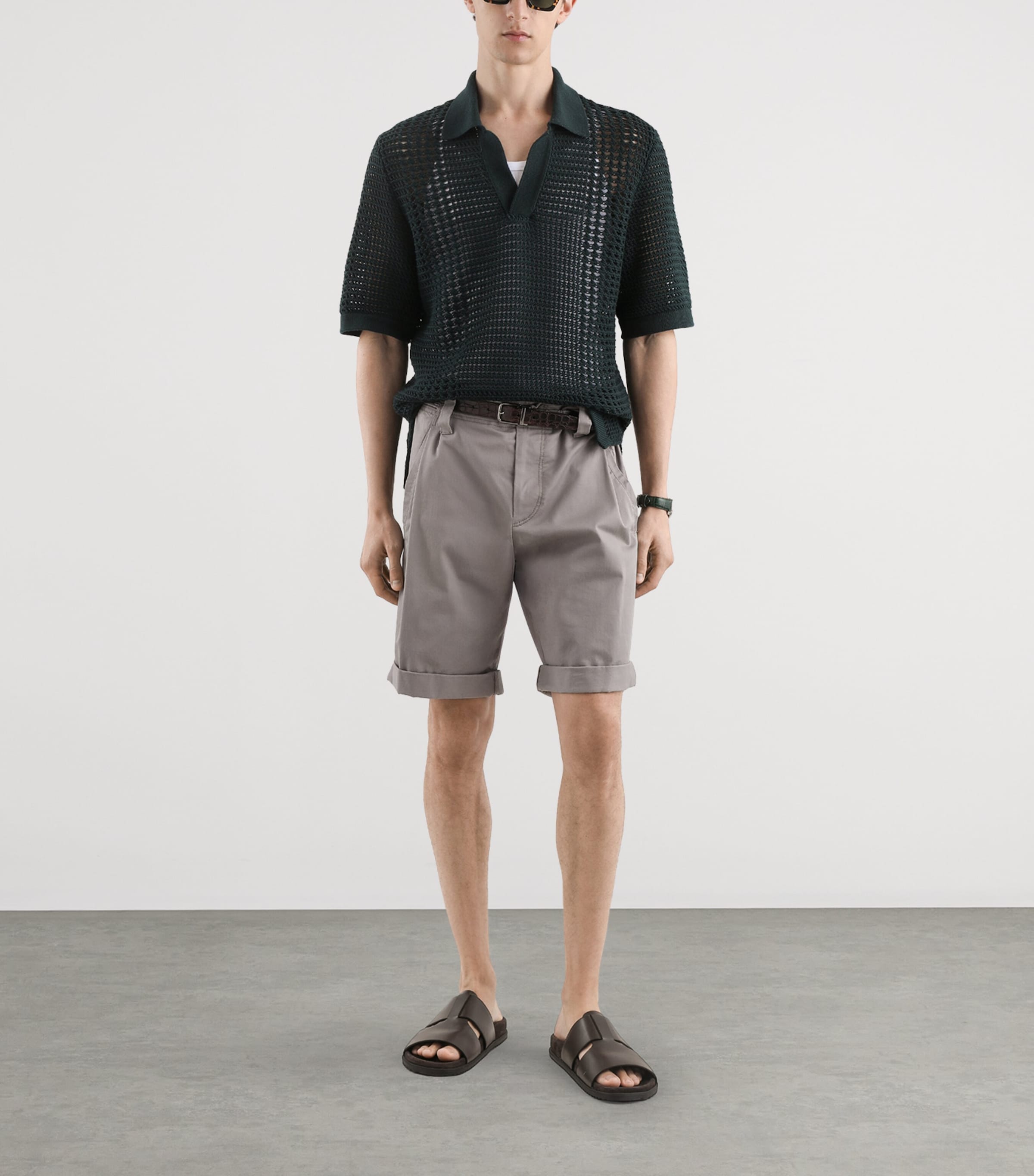 Dolce&Gabbana Mens Crochet Wool-Blend Polo Shirt Dark Gree Image 2