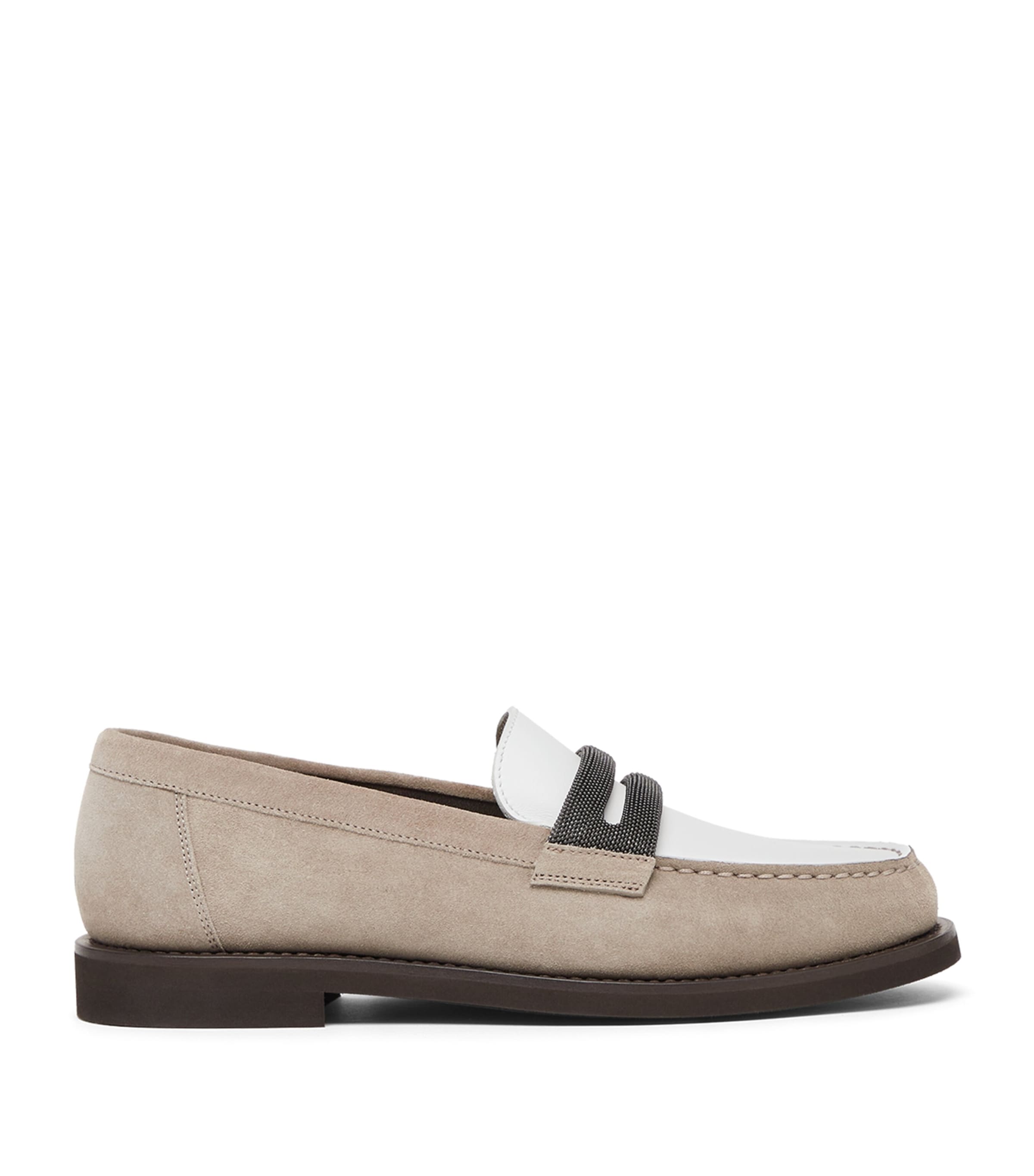 Brunello Cucinelli Beige Loafers With Monile Detail And Chain In Suede Woman In Beige