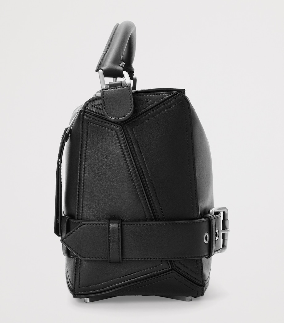 Large Leather Puzzle Edge Top-Handle Bag BLACK Image 3
