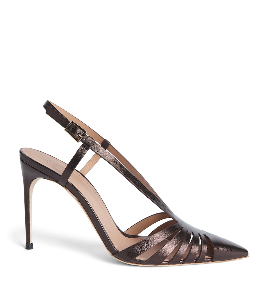 Malone Souliers Metallic Leather Janette Slingback Pumps 90 Tobacco Image 1