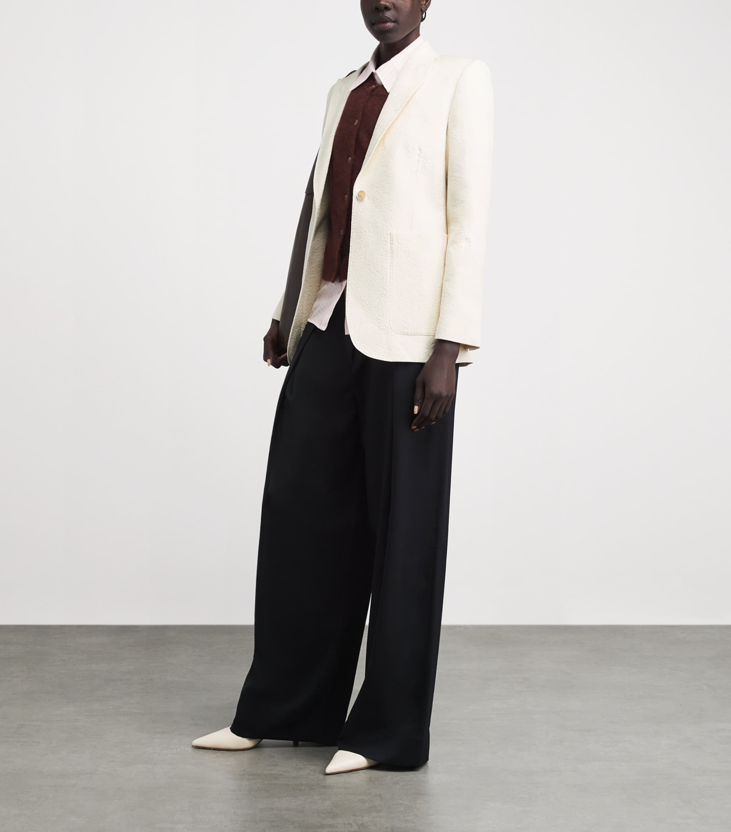 ME+EM Womens Jacquard Sharp Shoulder Blazer Ivory Image 2