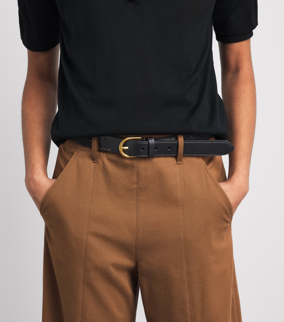 ME+EM Raffia and Leather Round-Buckle Belt Black Image 2