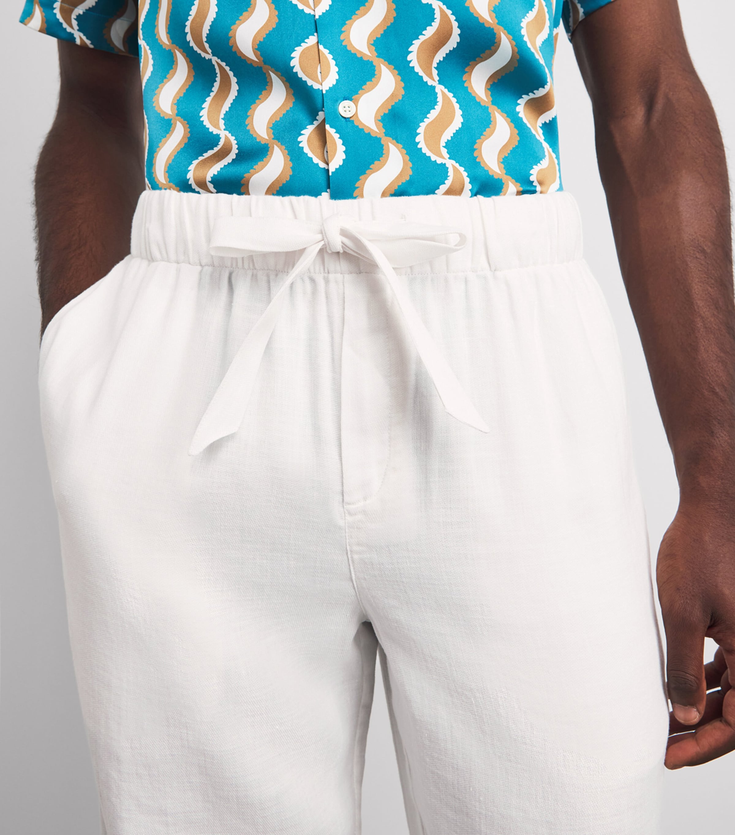 Frescobol Carioca Mens Cotton-Linen Luan Chinos White Image 3