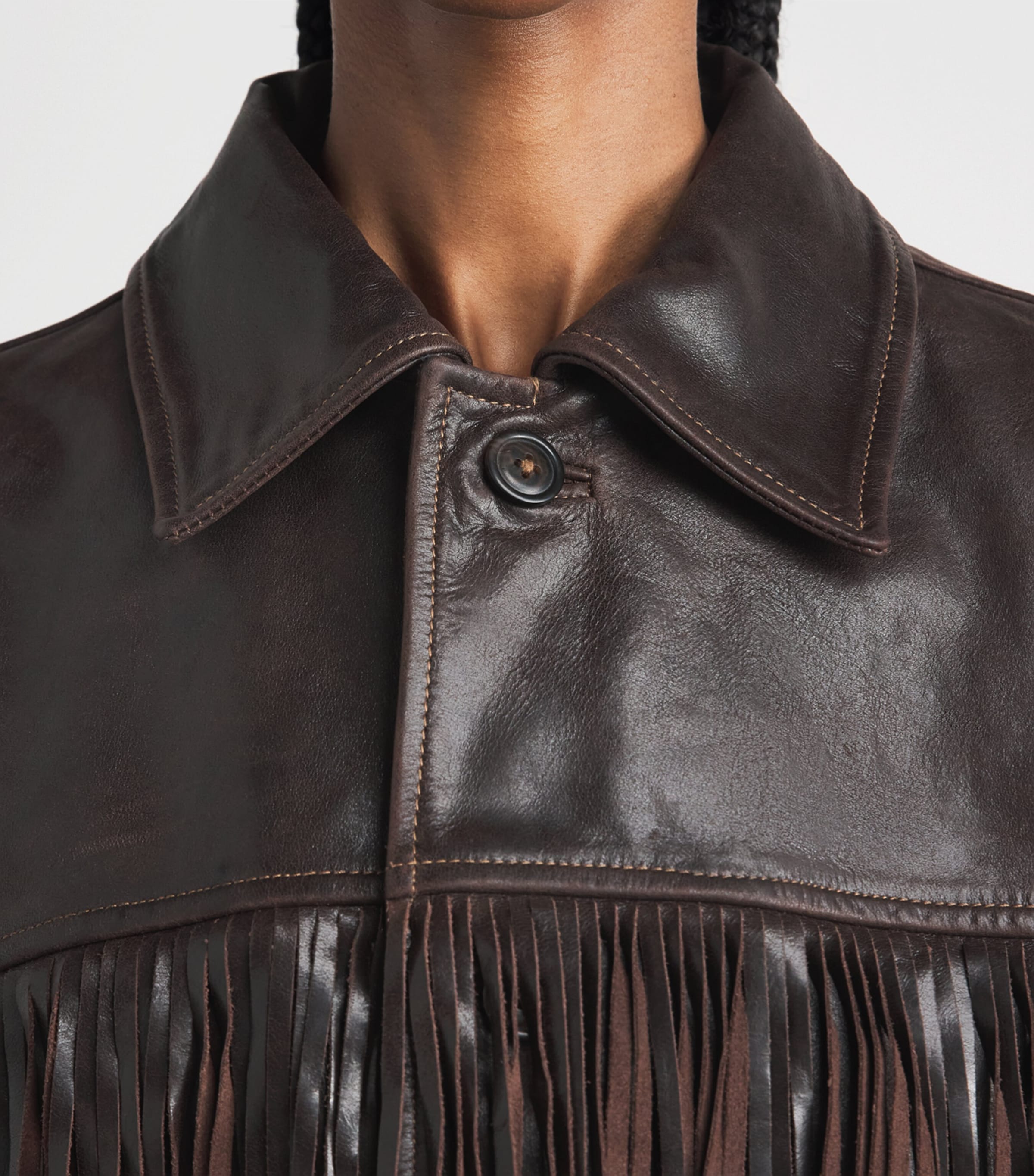 Polo Ralph Lauren Womens Fringed Leather Jacket Dark Chocolate Image 3