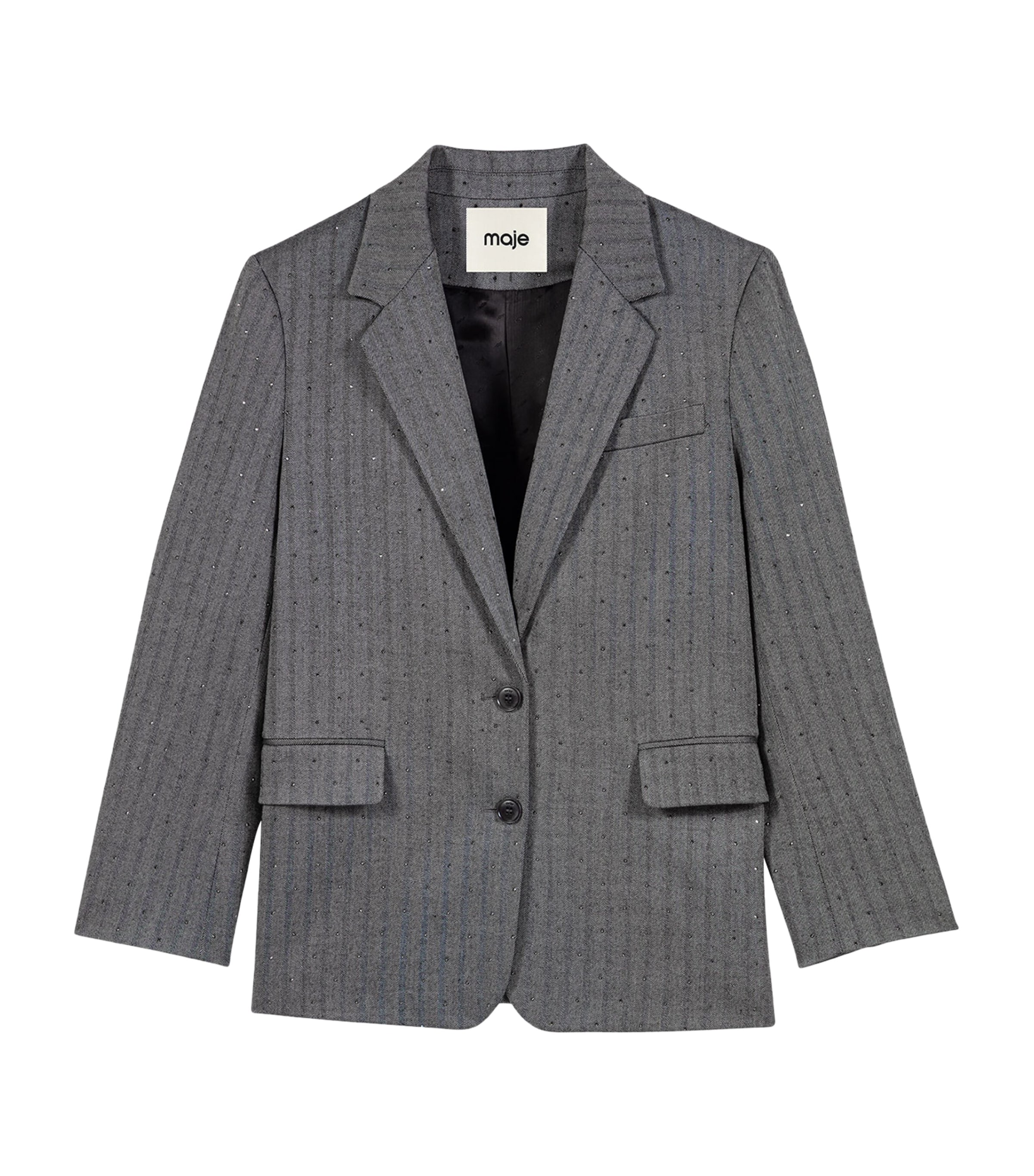 Maje Womens Striped Rhinestone-Embellished Blazer Grey Image 1
