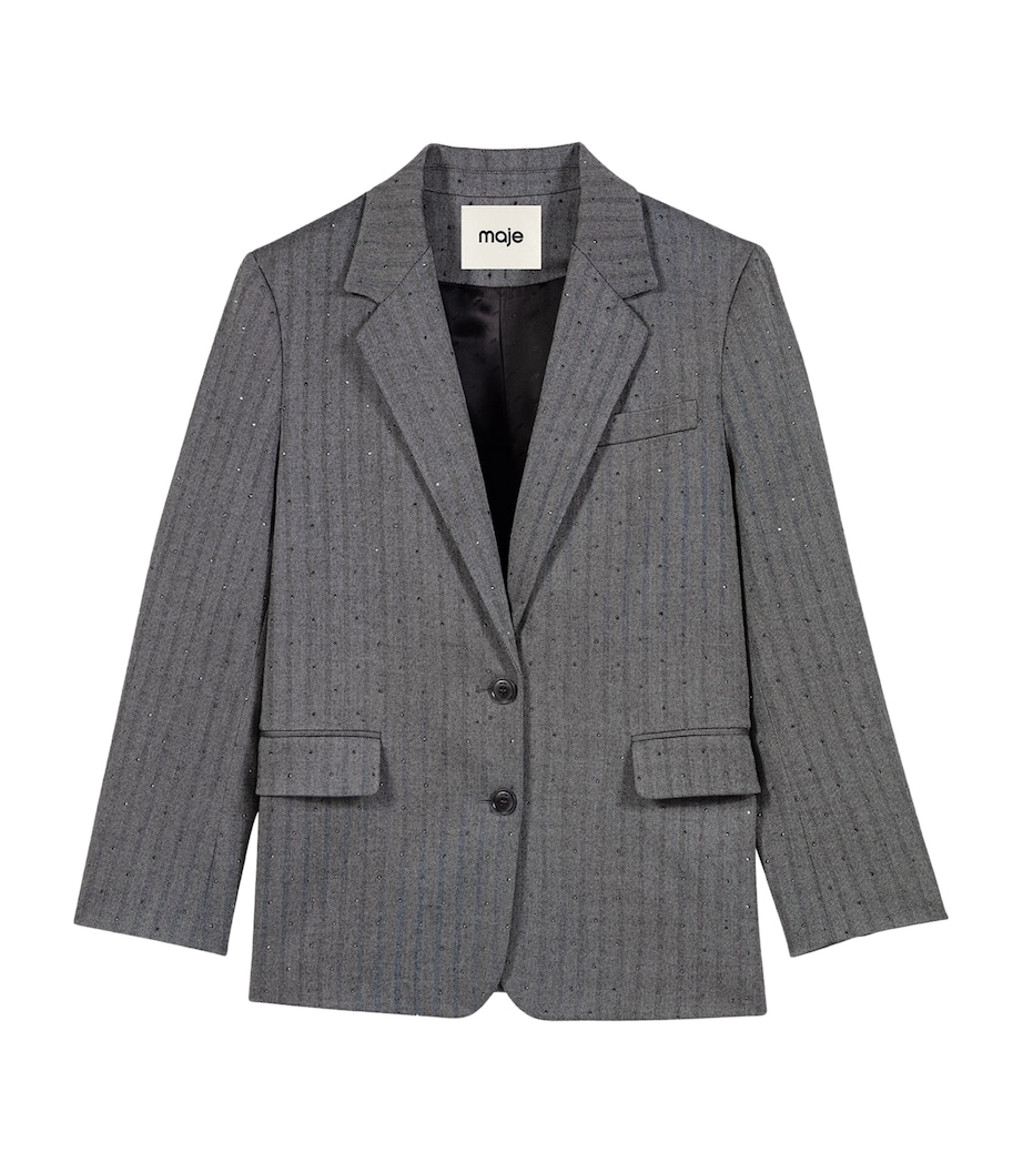 Maje Womens Striped Rhinestone-Embellished Blazer Grey Image 1