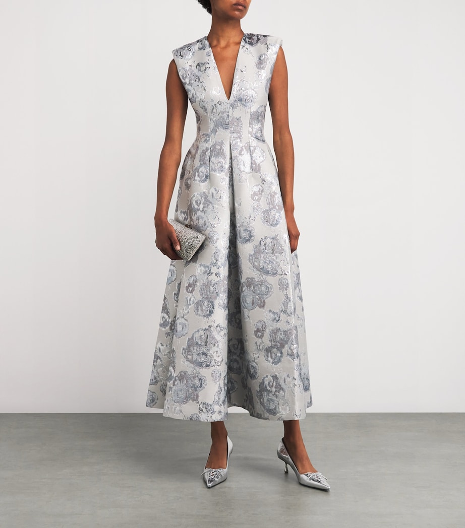 Metallic Jacquard Kyle Midi Dress SILVER Image 2