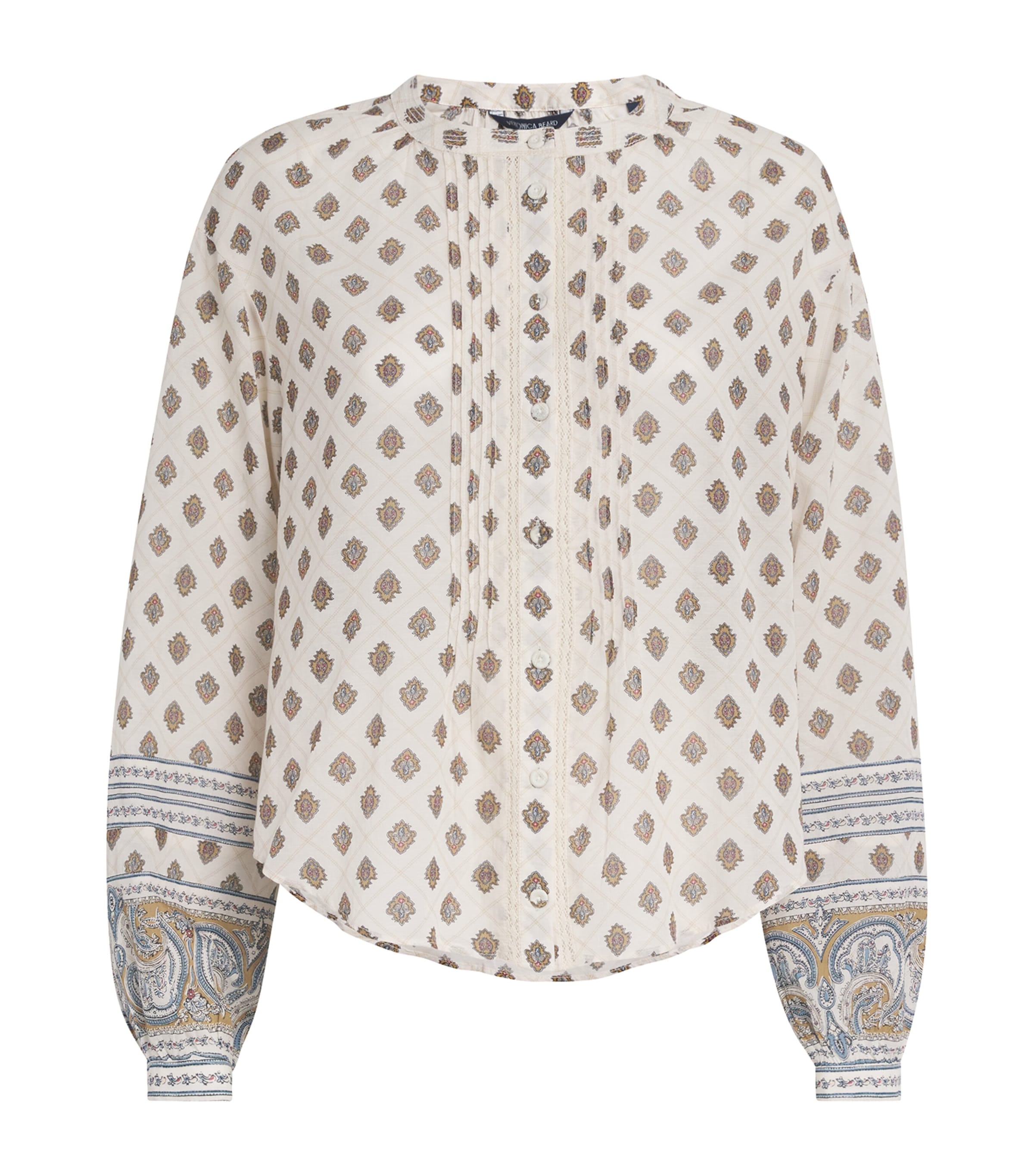 Veronica Beard Lollie Mixed Print Cotton Blend Button-up Shirt In Gray