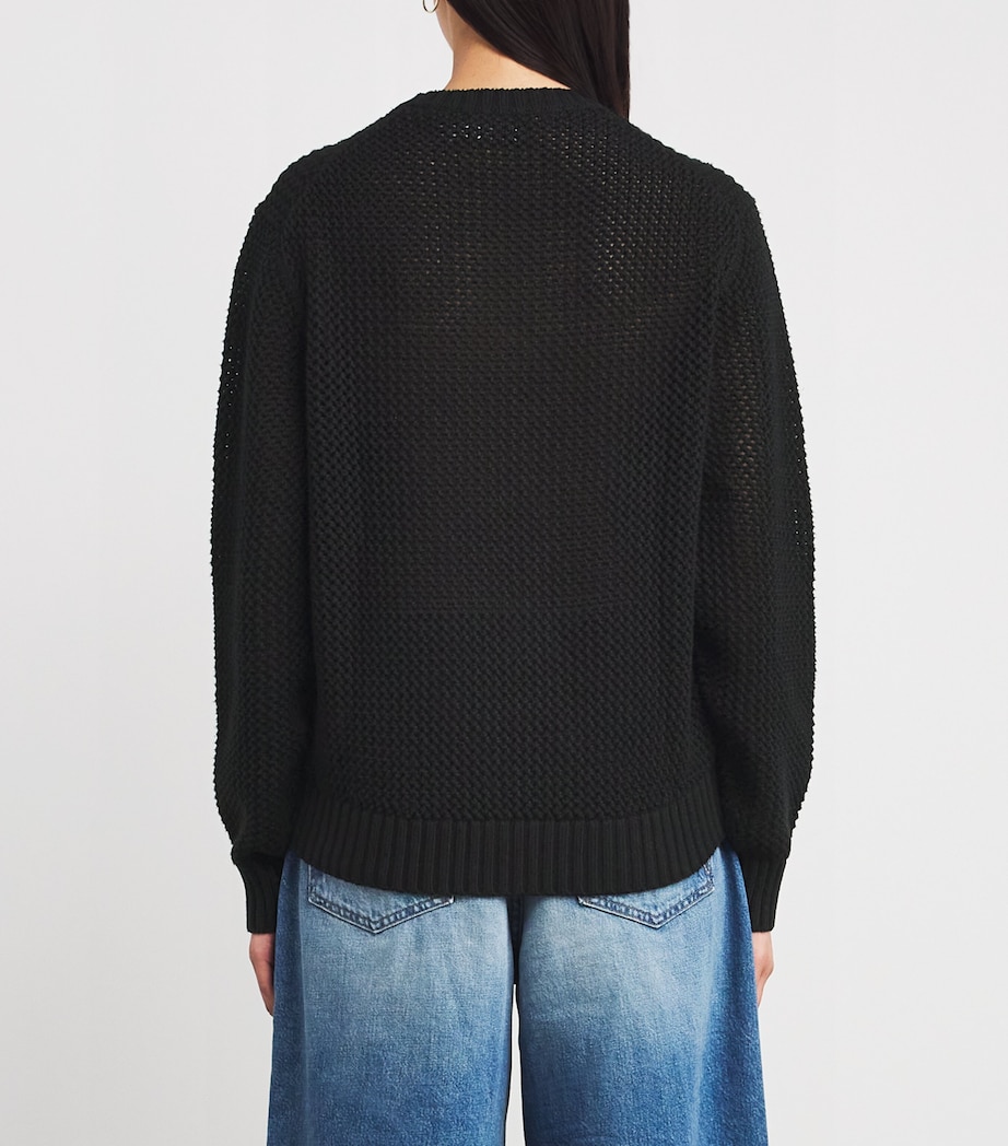 Cotton Open Knit Polo Bear Sweater POLO BLACK Image 4