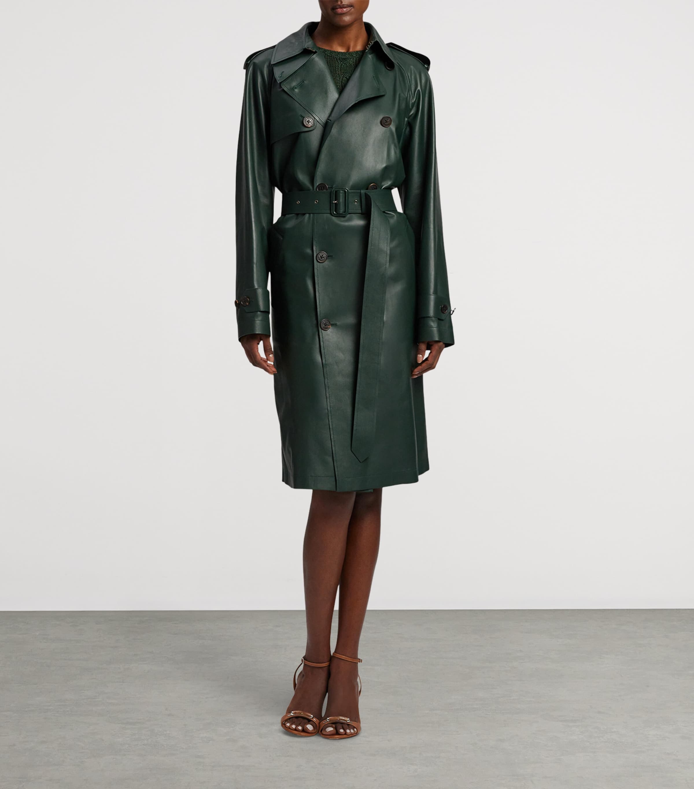 Ralph Lauren Collection Green Leather Trench Coat Harrods US