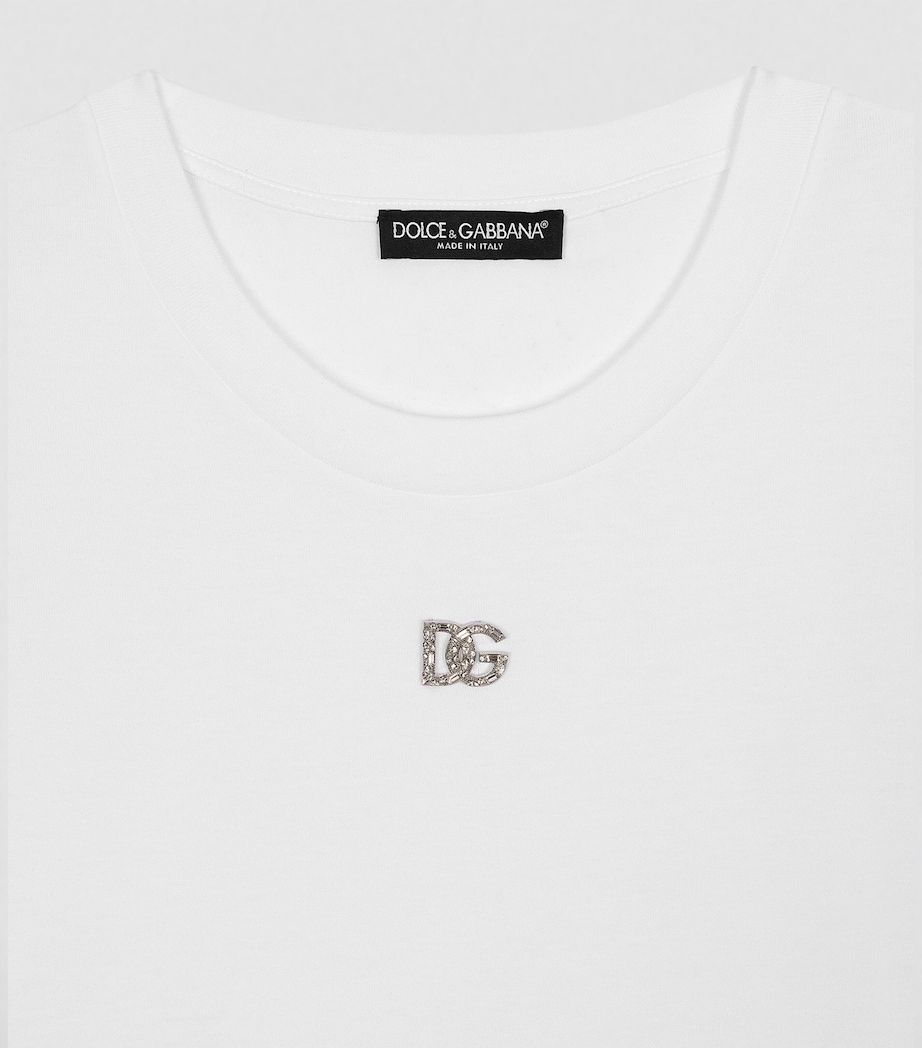 Dolce&Gabbana Womens Rhinestone-Logo T-Shirt Optical White Image 3