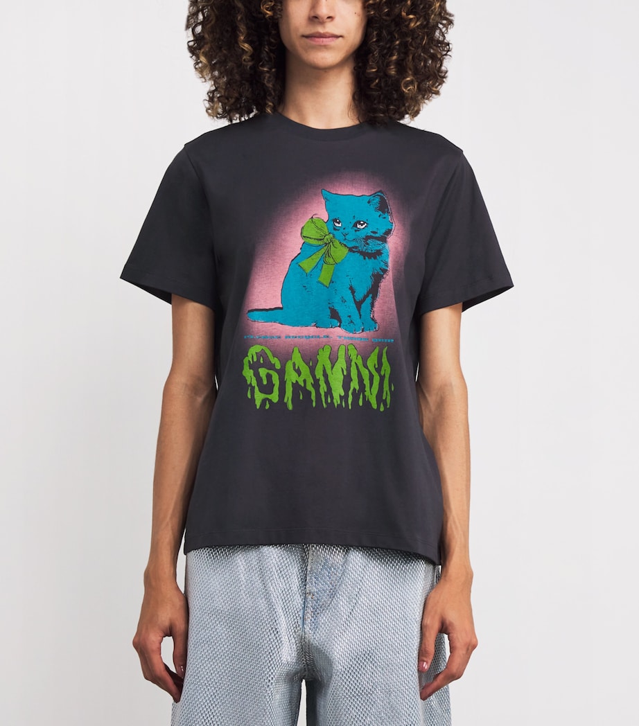 Organic Cotton Neon Kitty T-Shirt 252 PHANTOM Image 3