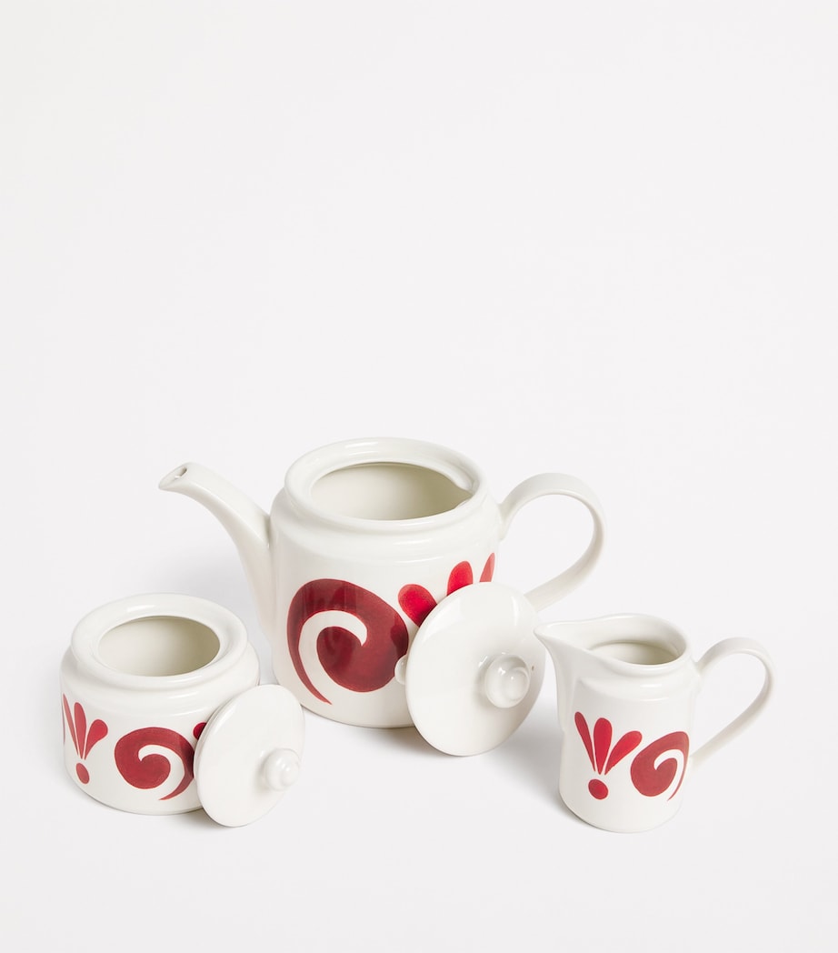 Porcelain Kallos Tea Set DEEP RED ON WHITE Image 2
