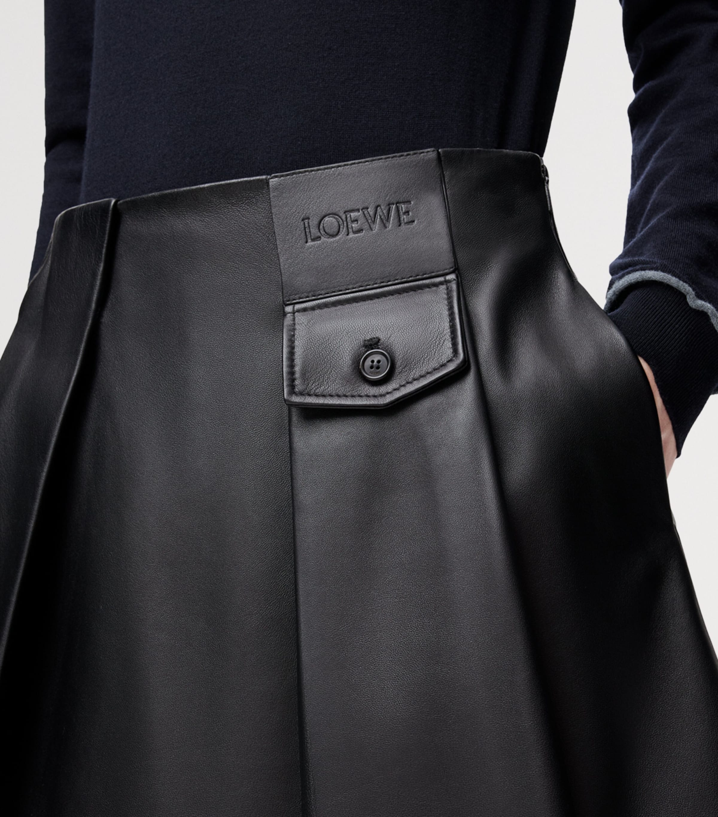 Lambskin Pleated Mini Skirt BLACK Image 5