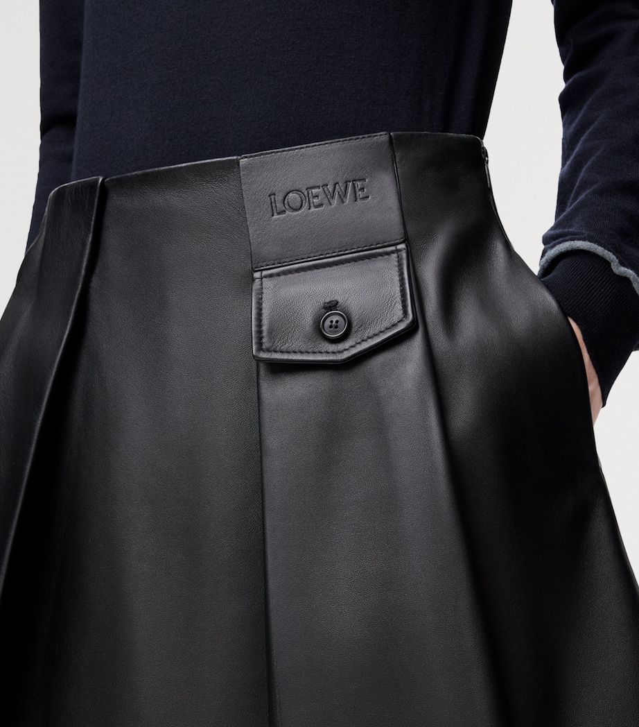 Lambskin Pleated Mini Skirt BLACK Image 5