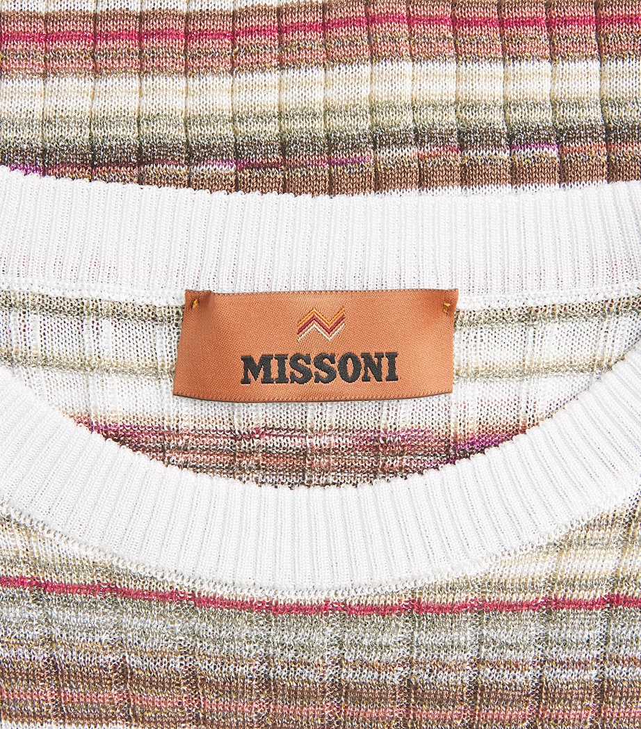 Missoni Womens Ribbed Stripe T-Shirt Pnk W Brn & Wt Image 6