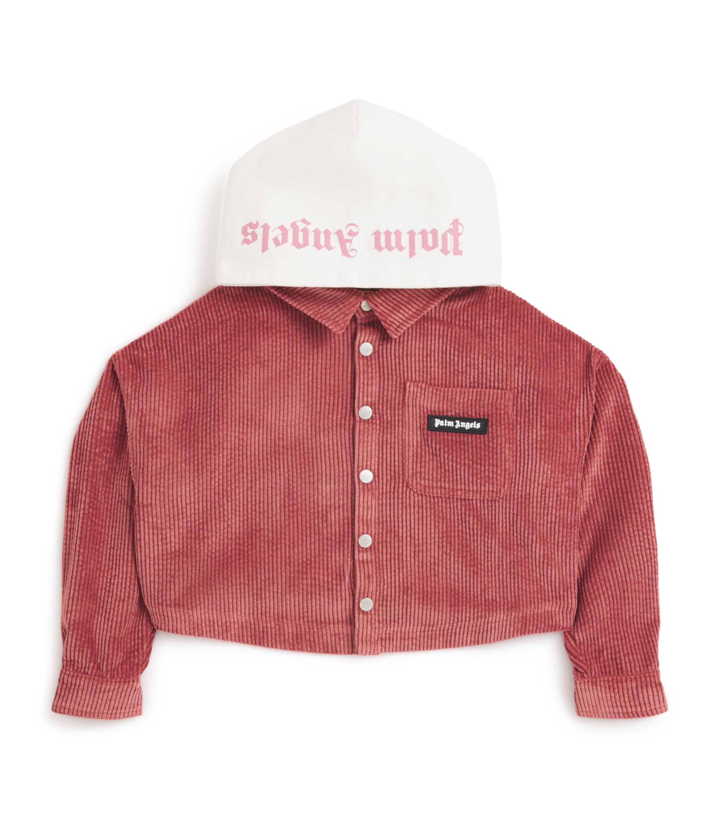Palm Angels Kids' Corduroy Adaptable Hooded Shirt Jacket In Pink
