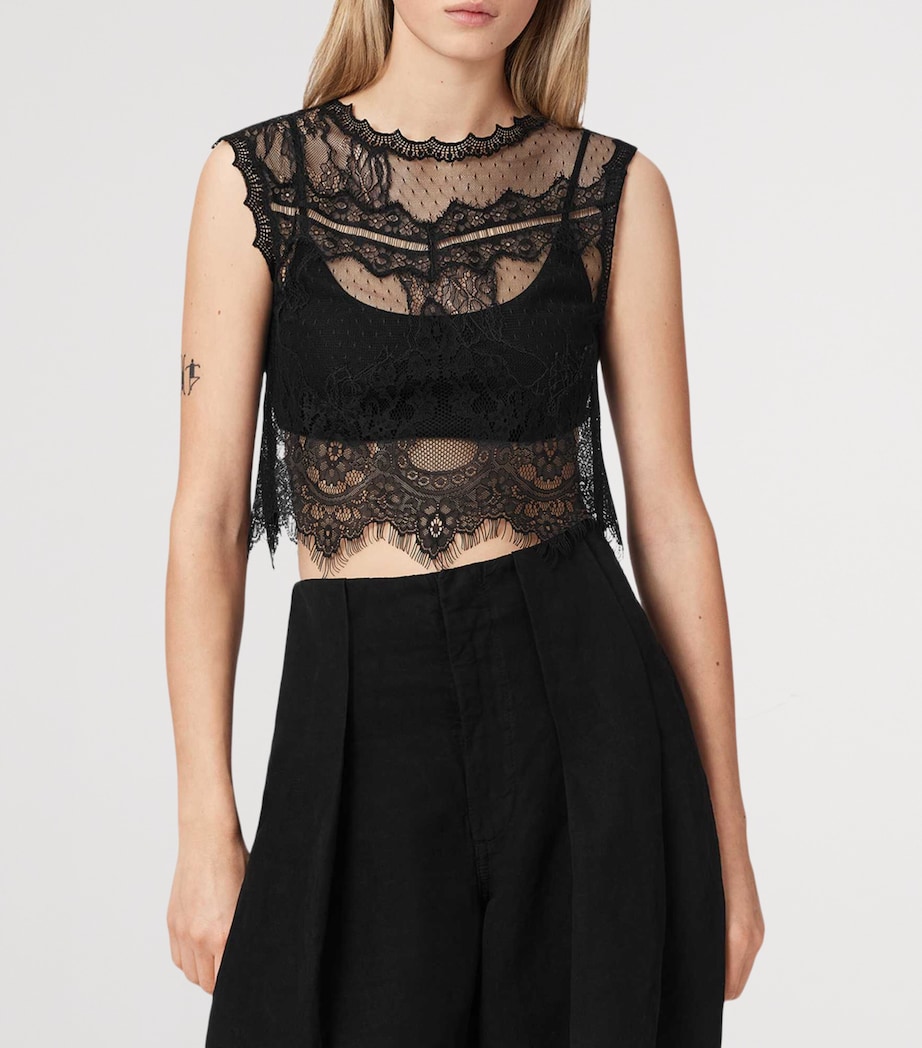 AllSaints Womens Lace Eliza Crop Top Black Image 3