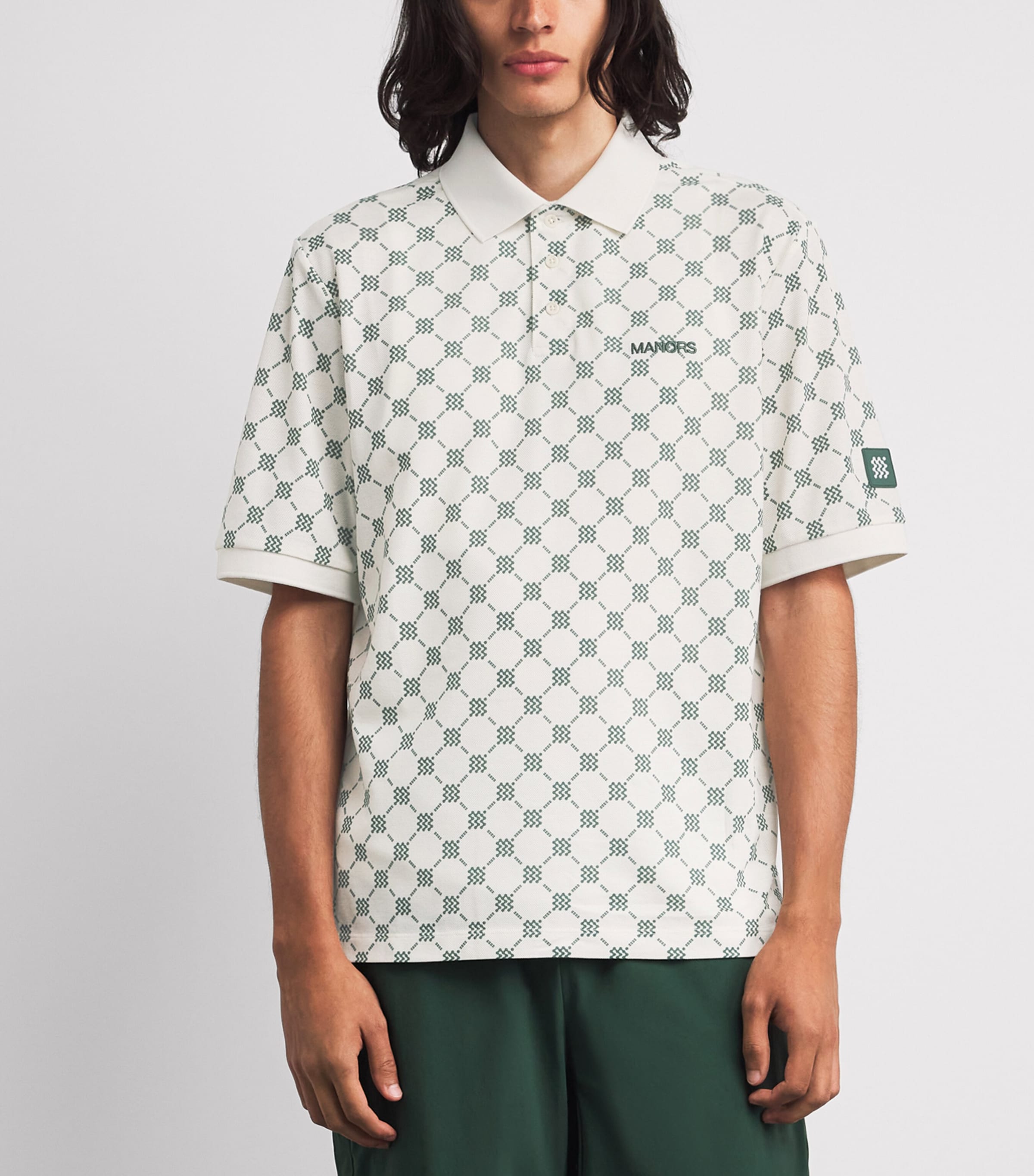 Manors Mens Piqué Monogram GOAT Polo Shirt Pebble Image 4