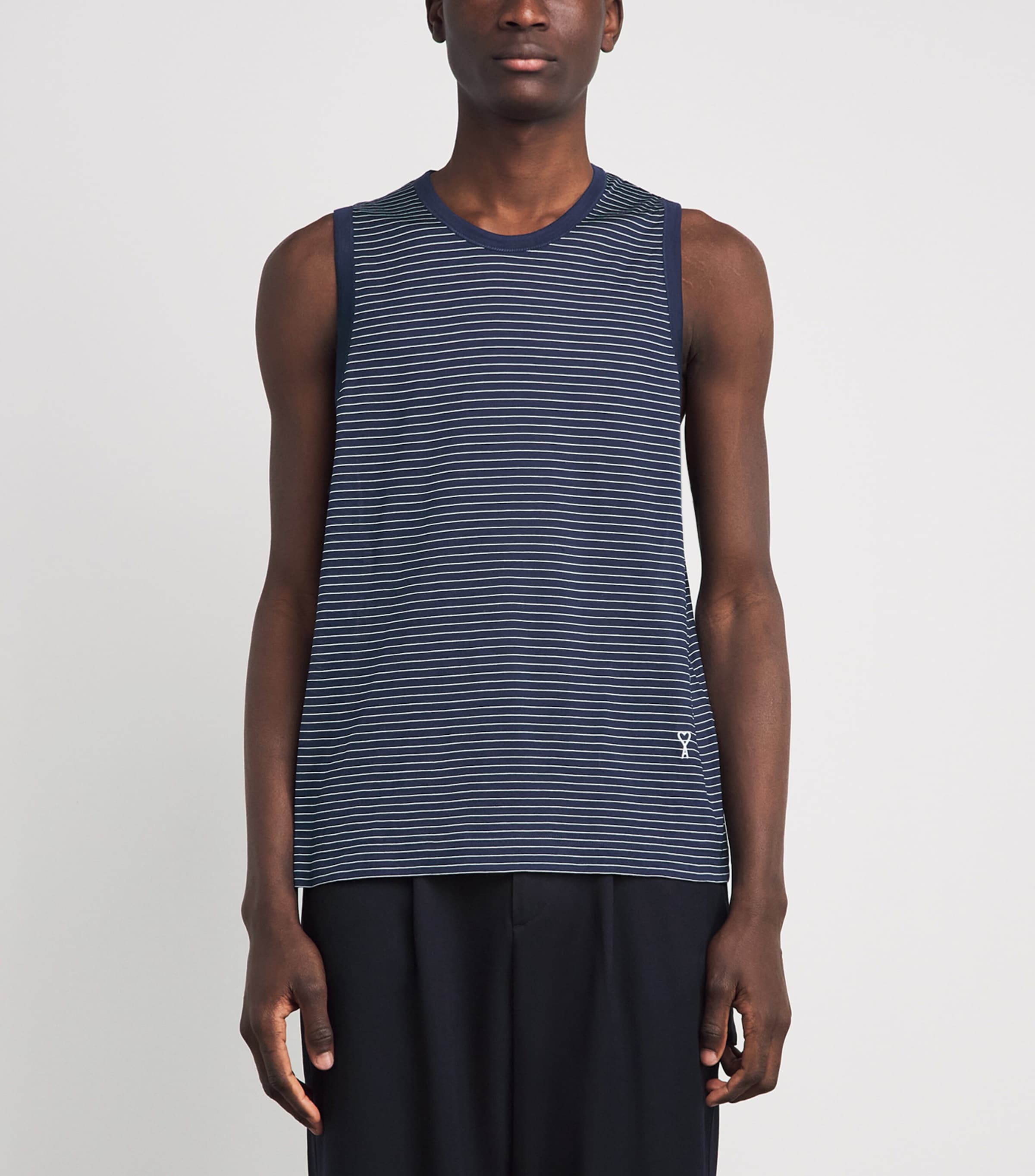 AMI Paris Mens Cotton Stripe Ami de Coeur Tank Top Encre/blanc Image 4