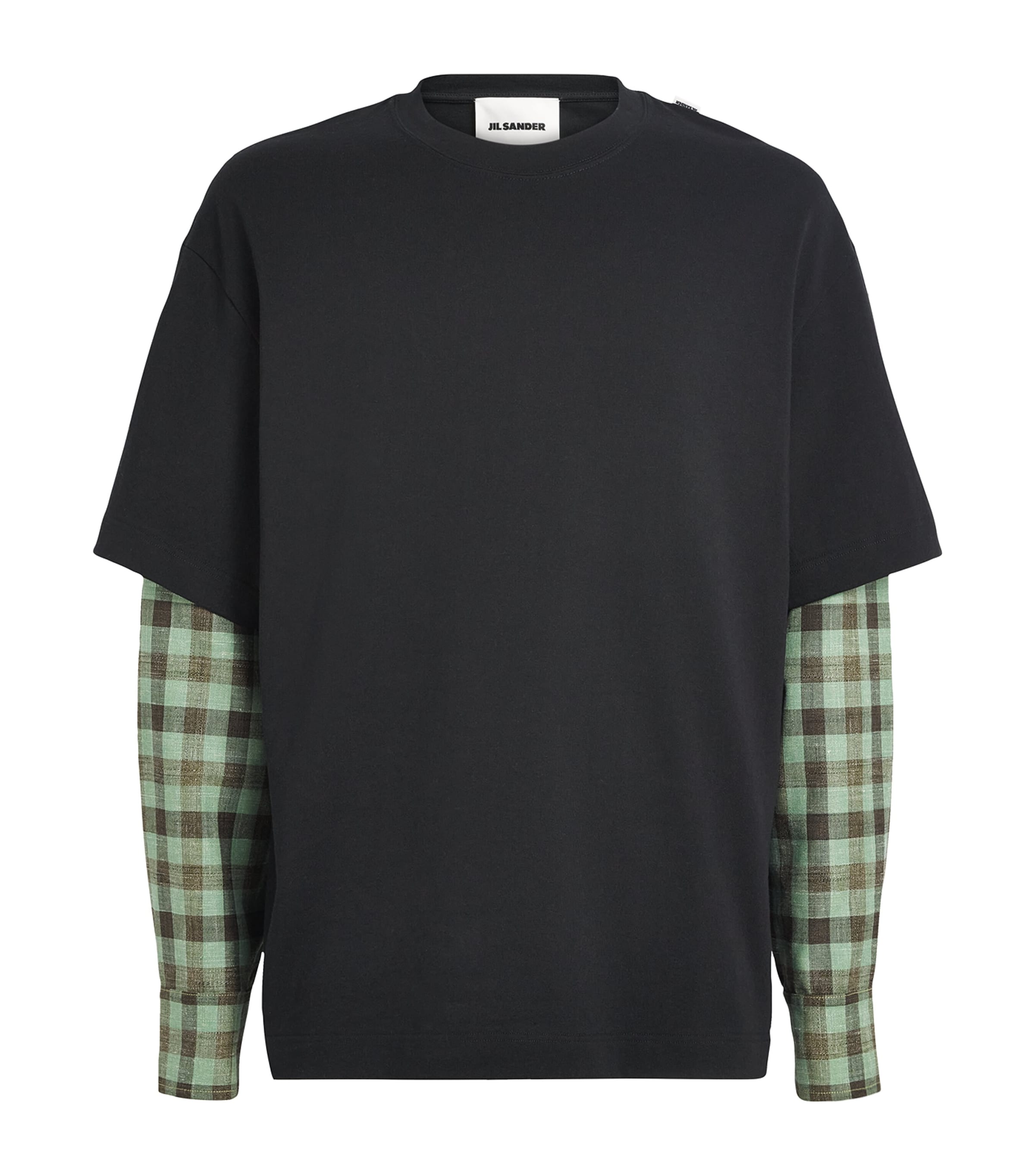 Jil Sander Black Check-Sleeve Layered T-Shirt | Harrods UK