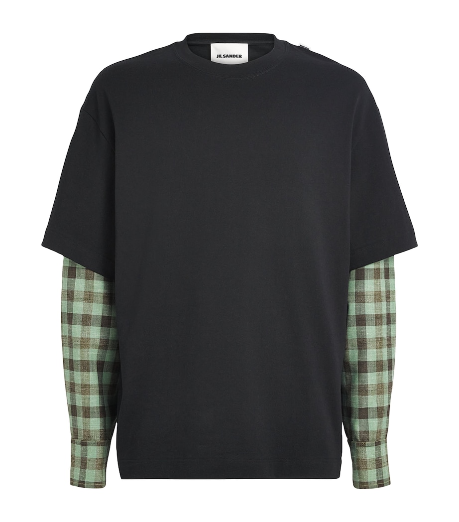 Check-Sleeve Layered T-Shirt BLACK Image 1