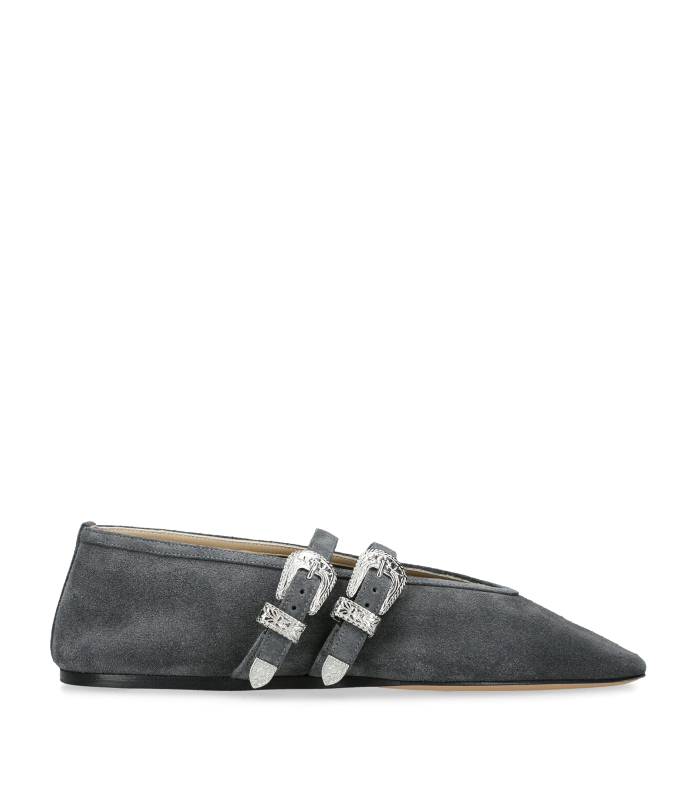 Shop Le Monde Beryl Suede Buckled Claudia Ballet Flats In Grey
