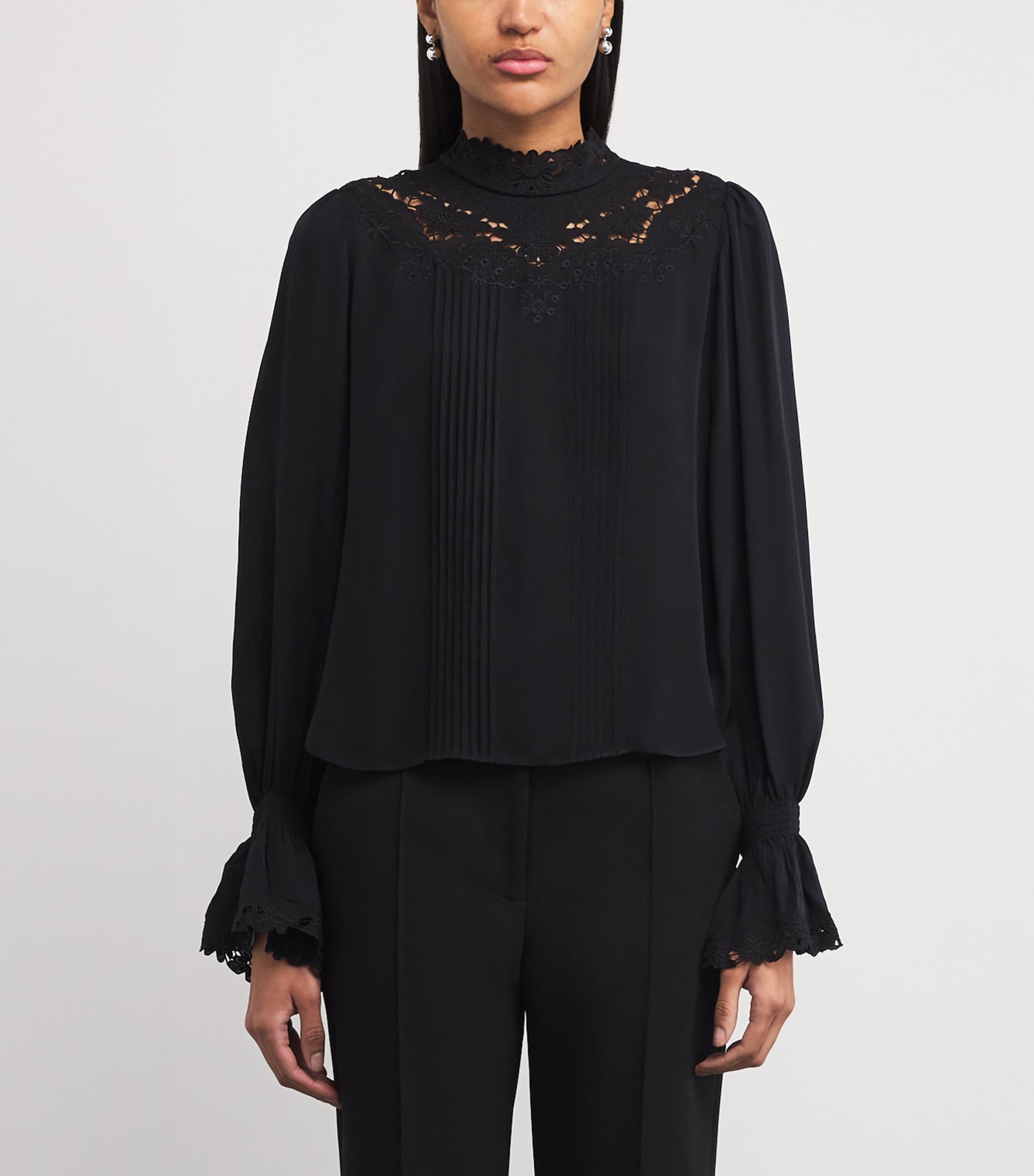 Silk Embroidered Blouse BLACK Image 3