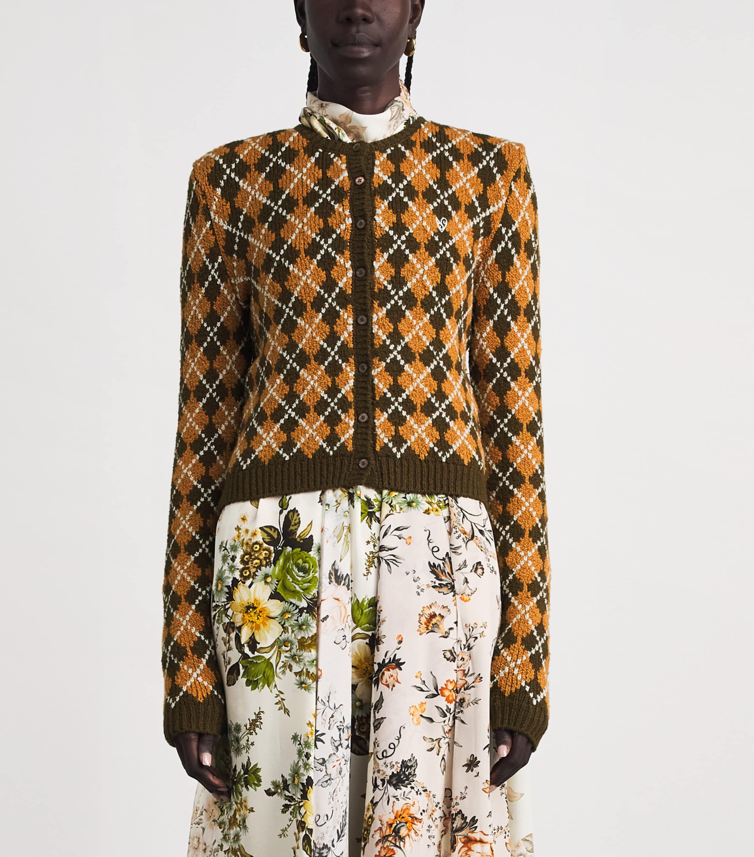 Acne Studios Womens Organic Cotton-Blend Argyle Cardigan Brown/orange Image 4