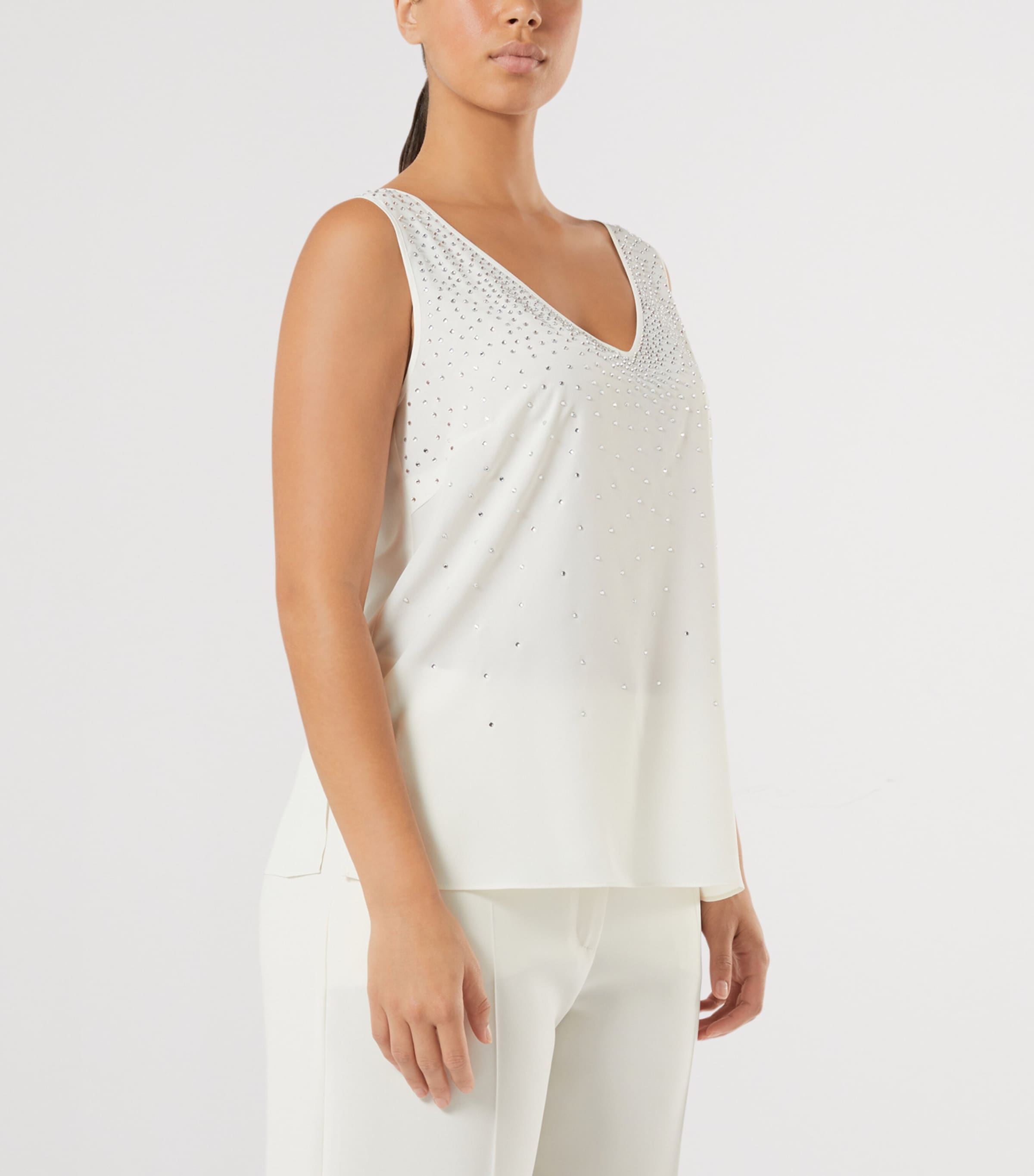 Marina Rinaldi Womens Embellished V-Neck Top Ivory Image 2