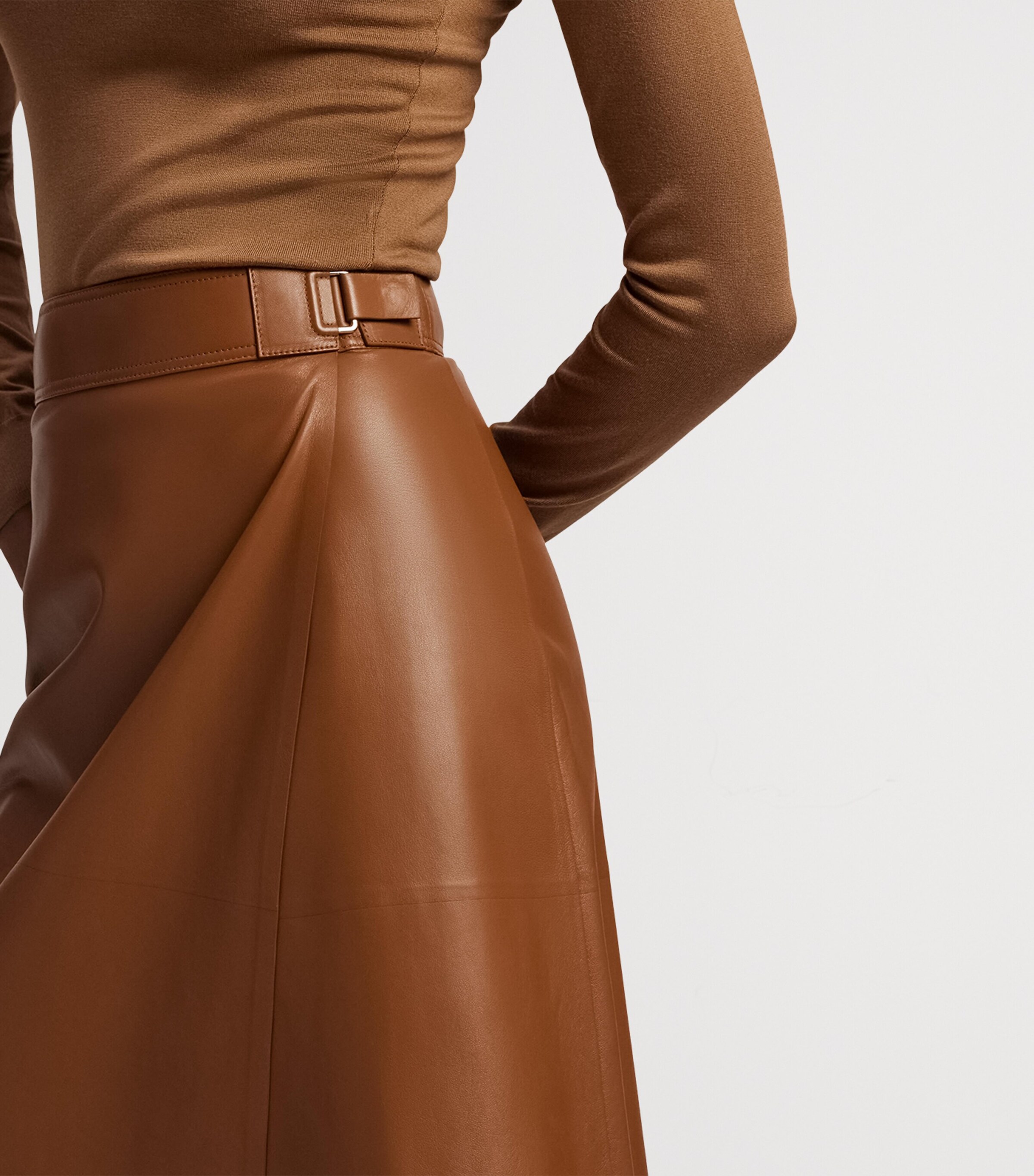 Lambskin A-Line Midi Skirt LIGHT TOFFEE Image 6