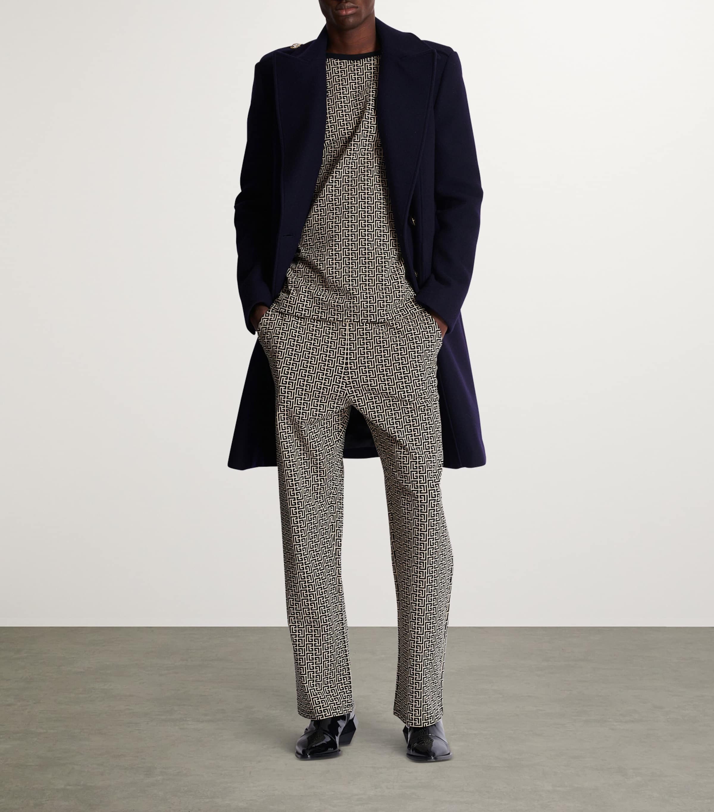 Balmain Mens Jacquard PB Labyrinth Sweatpants Gfe Ivoire/noir Image 3