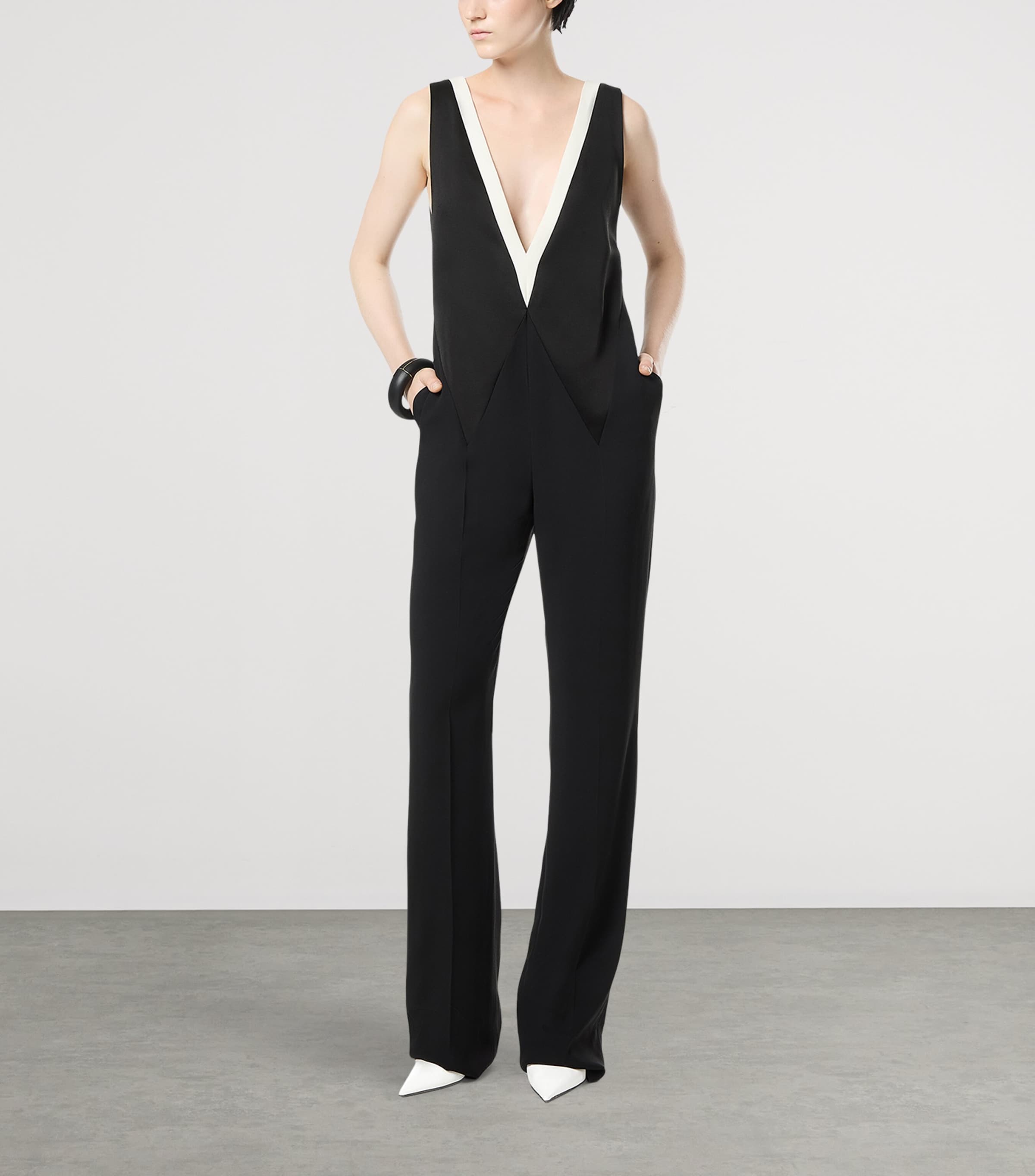 TOM FORD Womens Crepe Satin V-Neck Jumpsuit Nwe Image 2