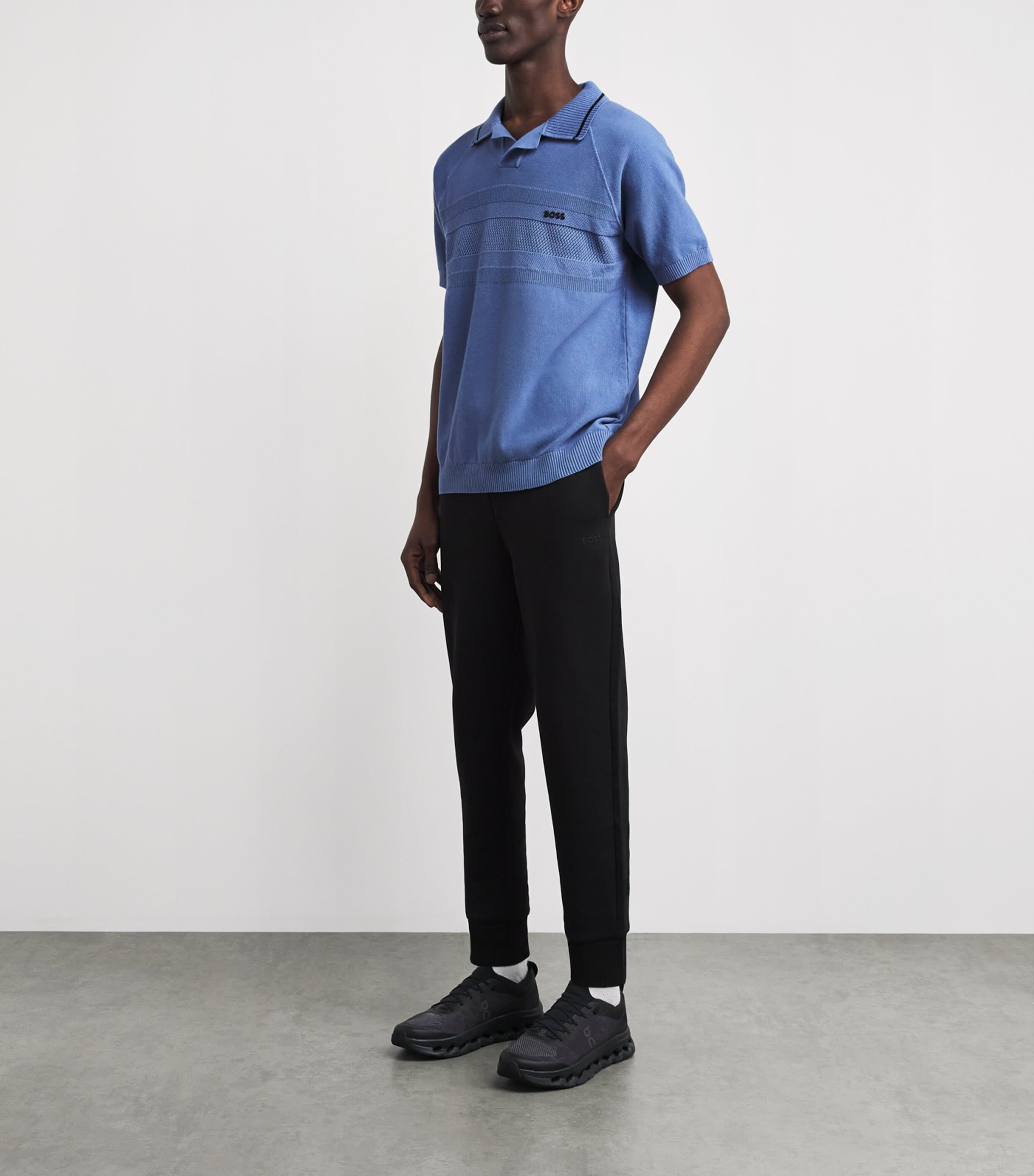 BOSS Mens Cotton Open-Collar Polo Shirt Pastel Blue Image 2