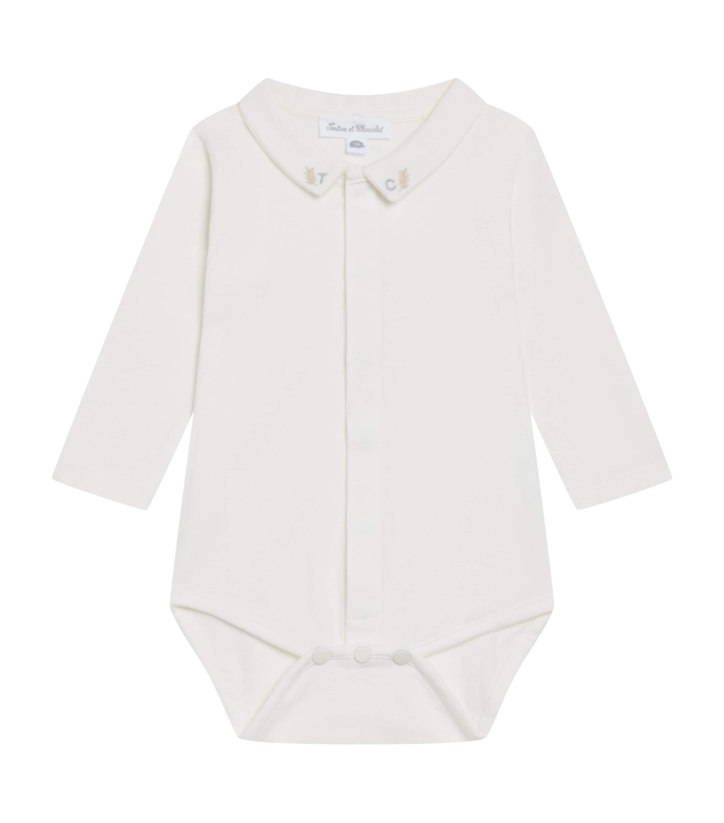 Tartine Et Chocolat Kids' Stretch-cotton Embroidered Bodysuit In White