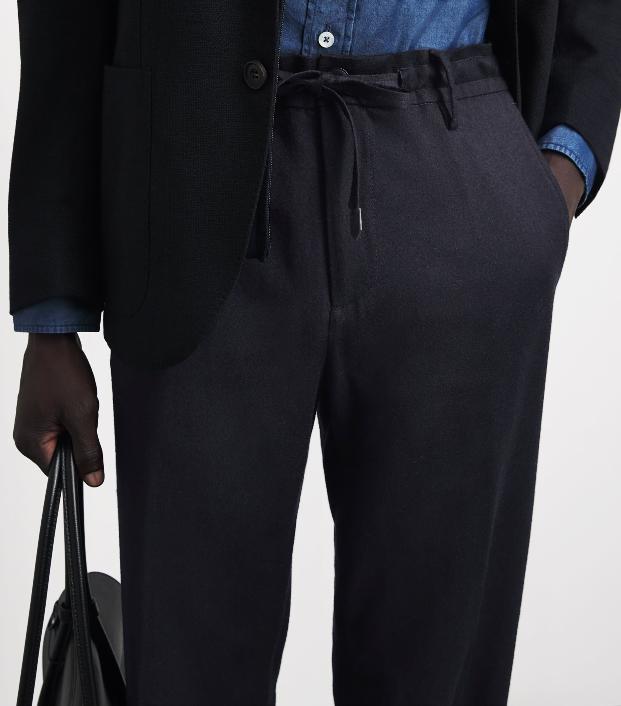 Canali Mens Wool Drawstring Trousers Navy Image 3