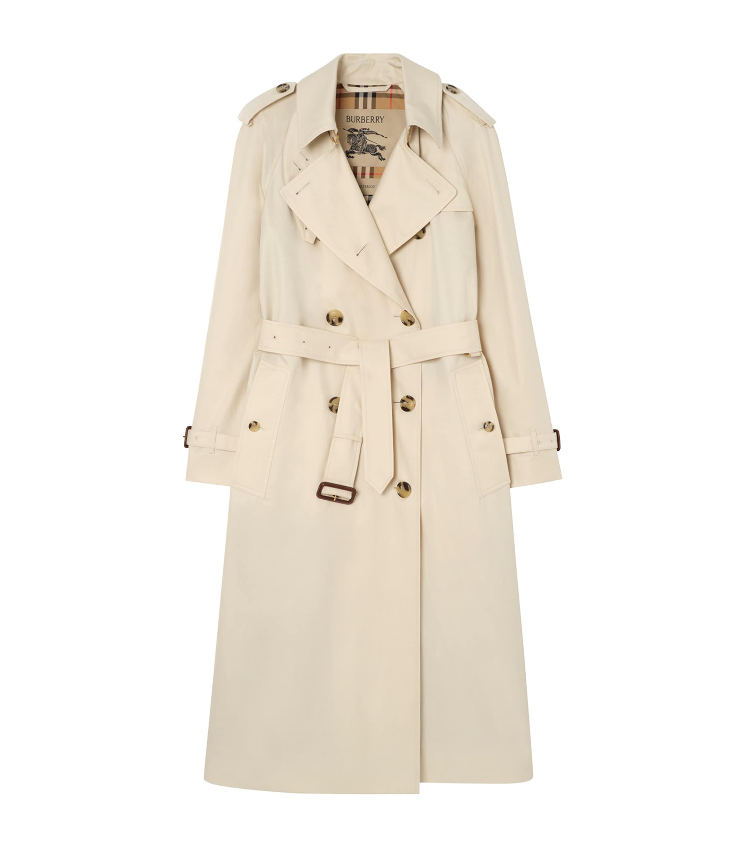 Burberry Gabardine Waterloo Heritage Trench Coat Stone Beige
