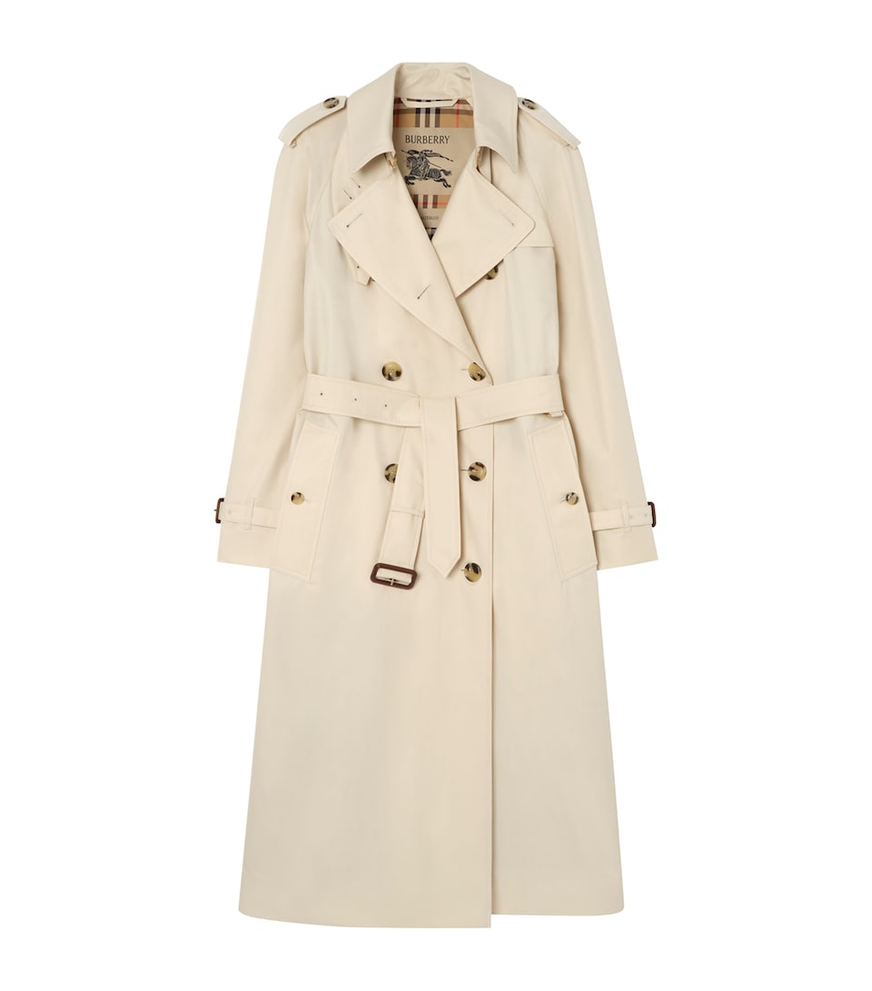 Burberry Gabardine Waterloo Heritage Trench Coat Stone Beige