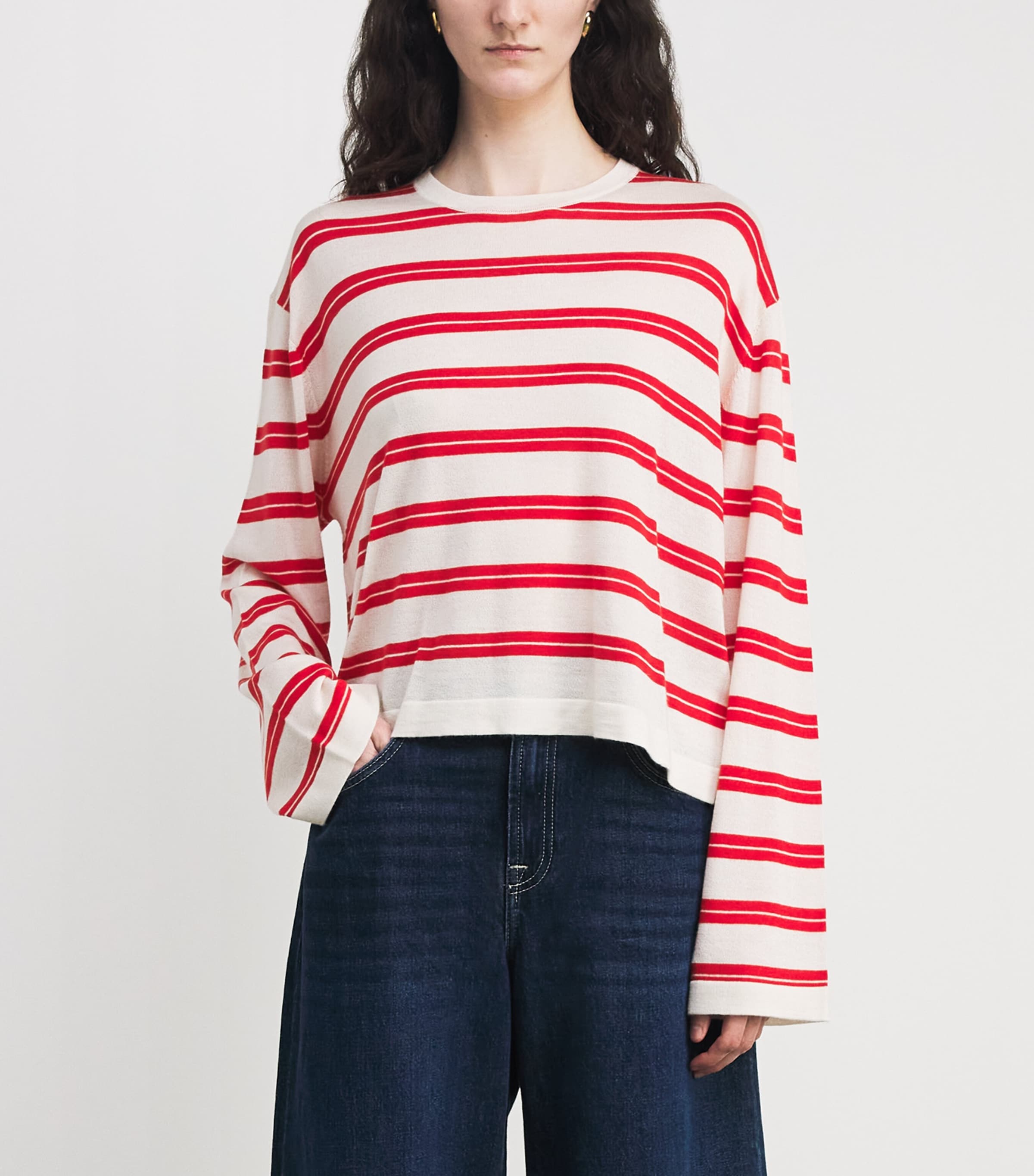 Silk-Cashmere Stripe Top TOMATO Image 4