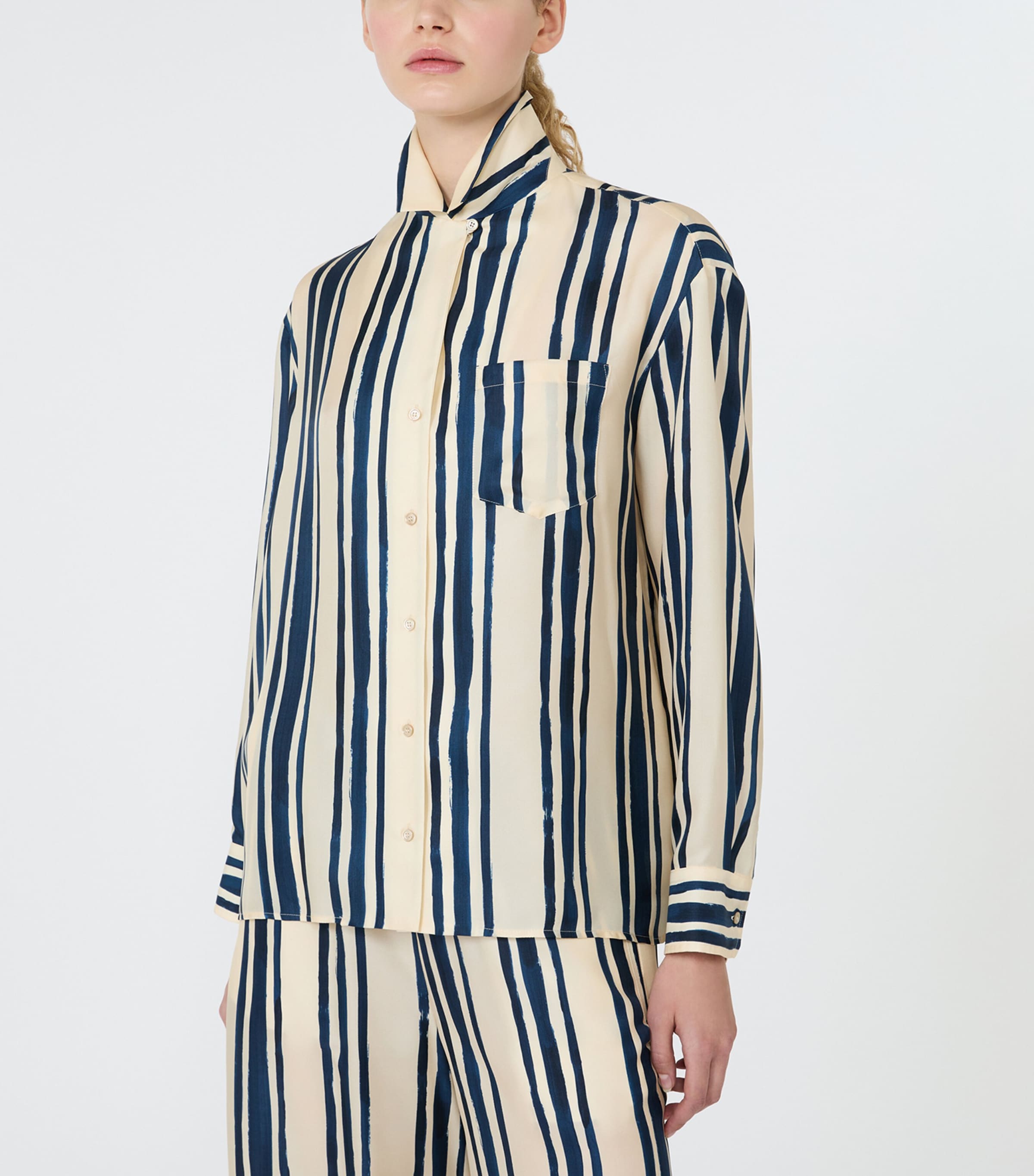 Weekend Max Mara Womens Silk Stripe Shirt Navy Image 5