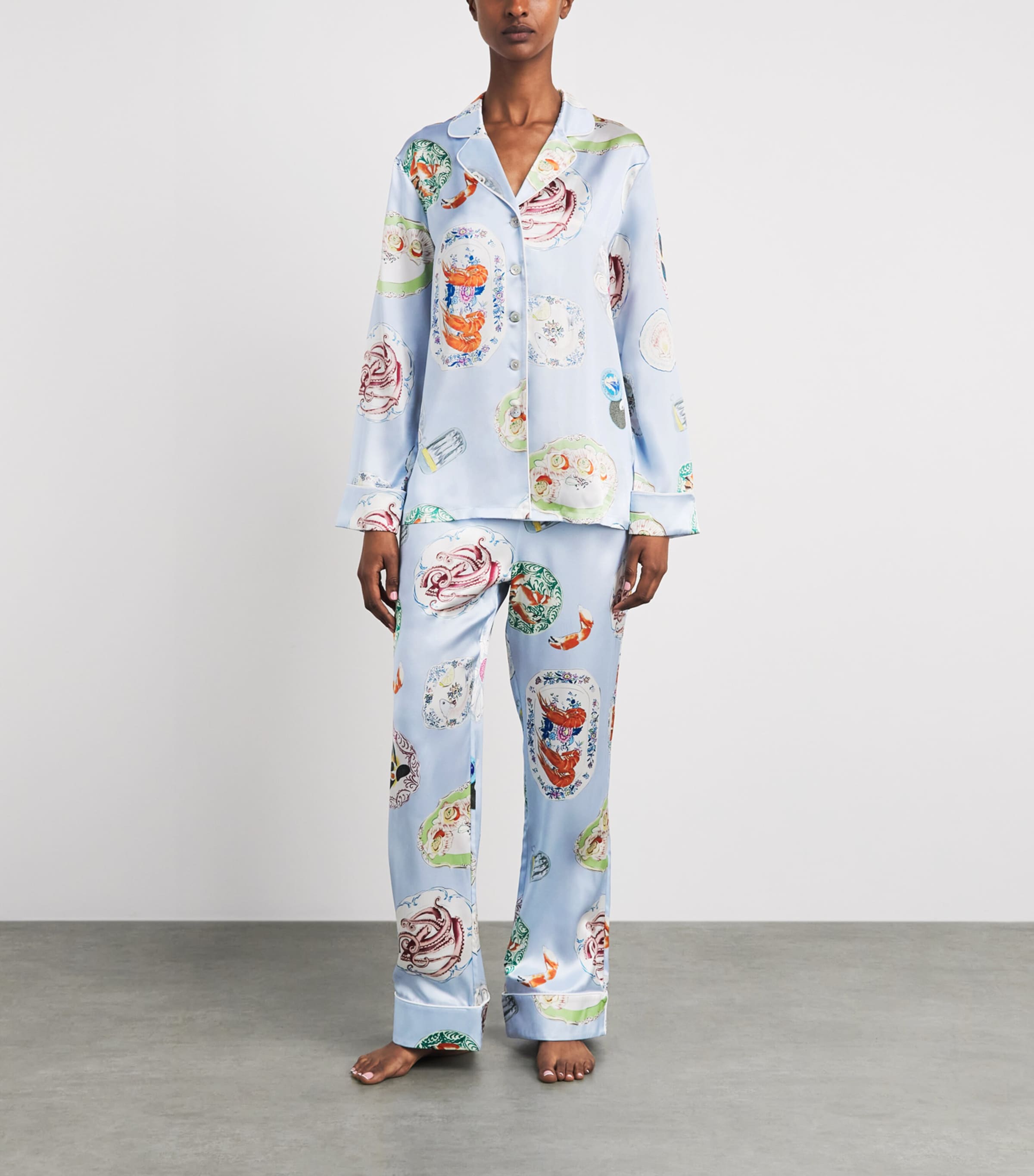 Olivia von Halle Womens Silk Seafood Lila Pyjama Set Cadiz Image 2