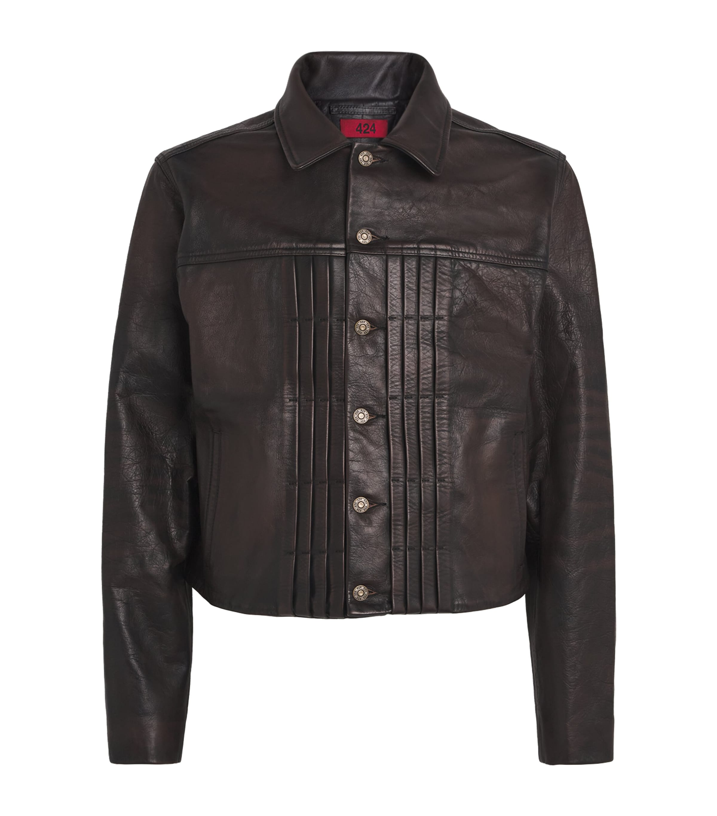 Leather Trucker Jacket BLACK & BROWN Image 1