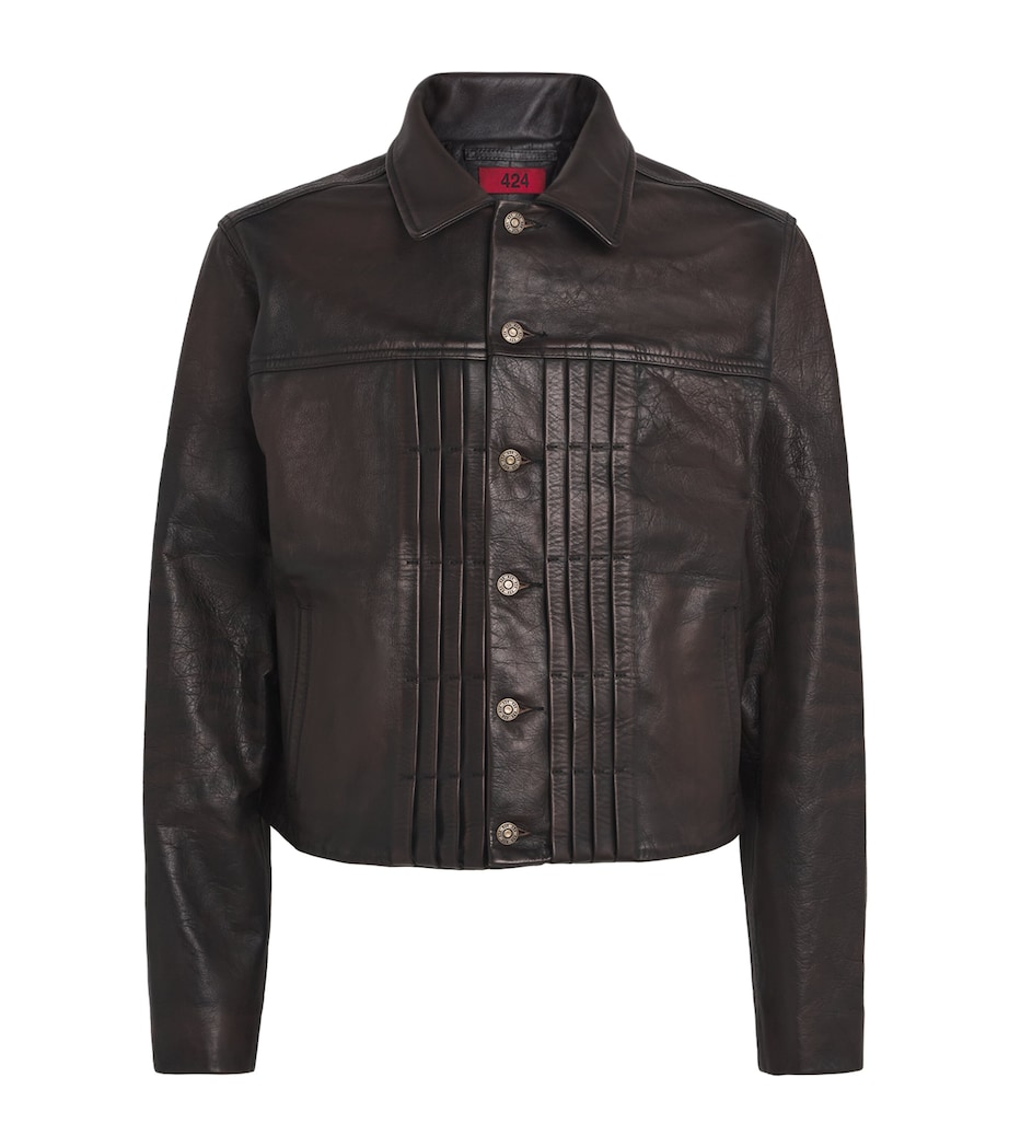 Leather Trucker Jacket BLACK & BROWN Image 1