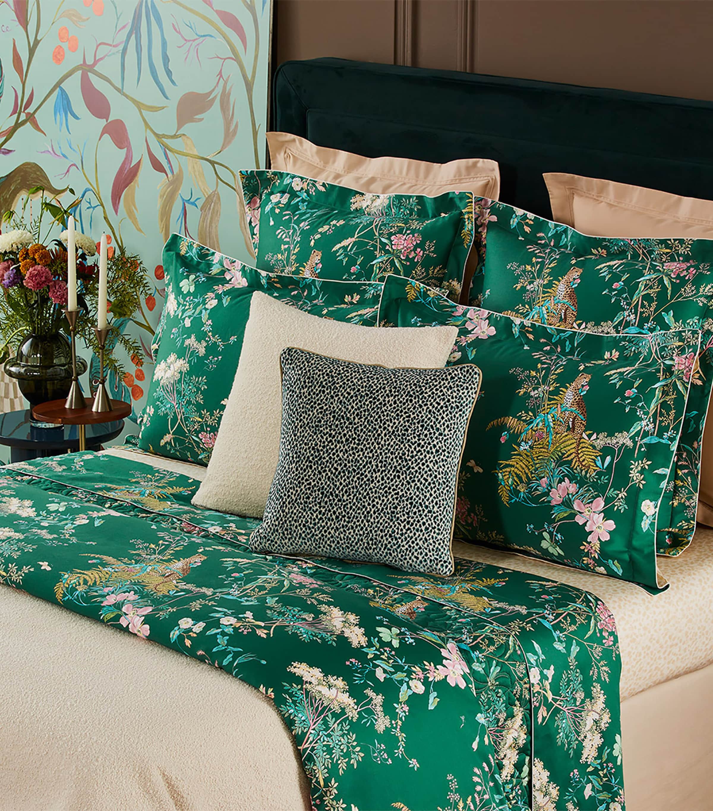 Yves Delorme Multicoloured Contes Floral-print Cotton-sateen Flat Sheet In Green