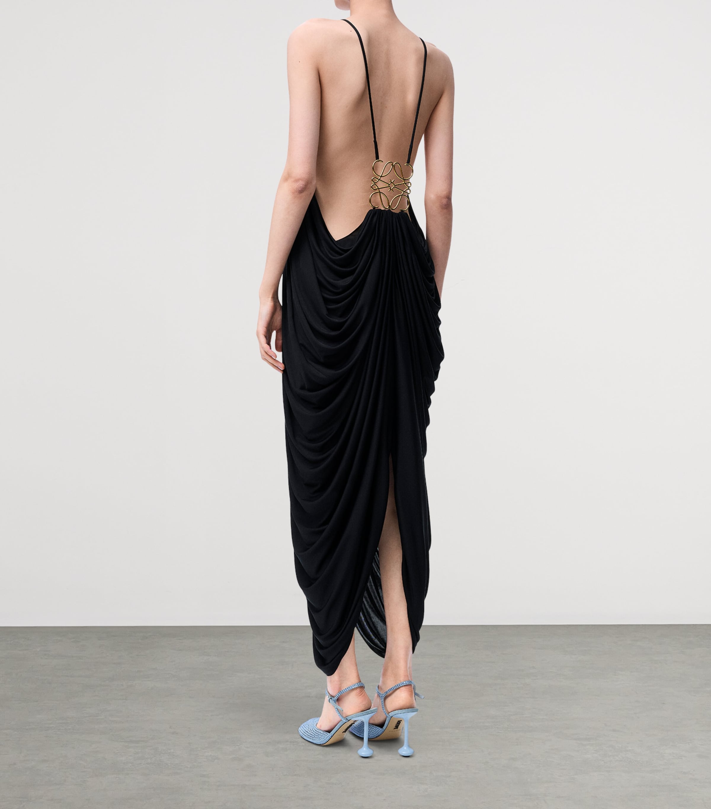 LOEWE Womens Silk Draped Midi Dress Black Image 4
