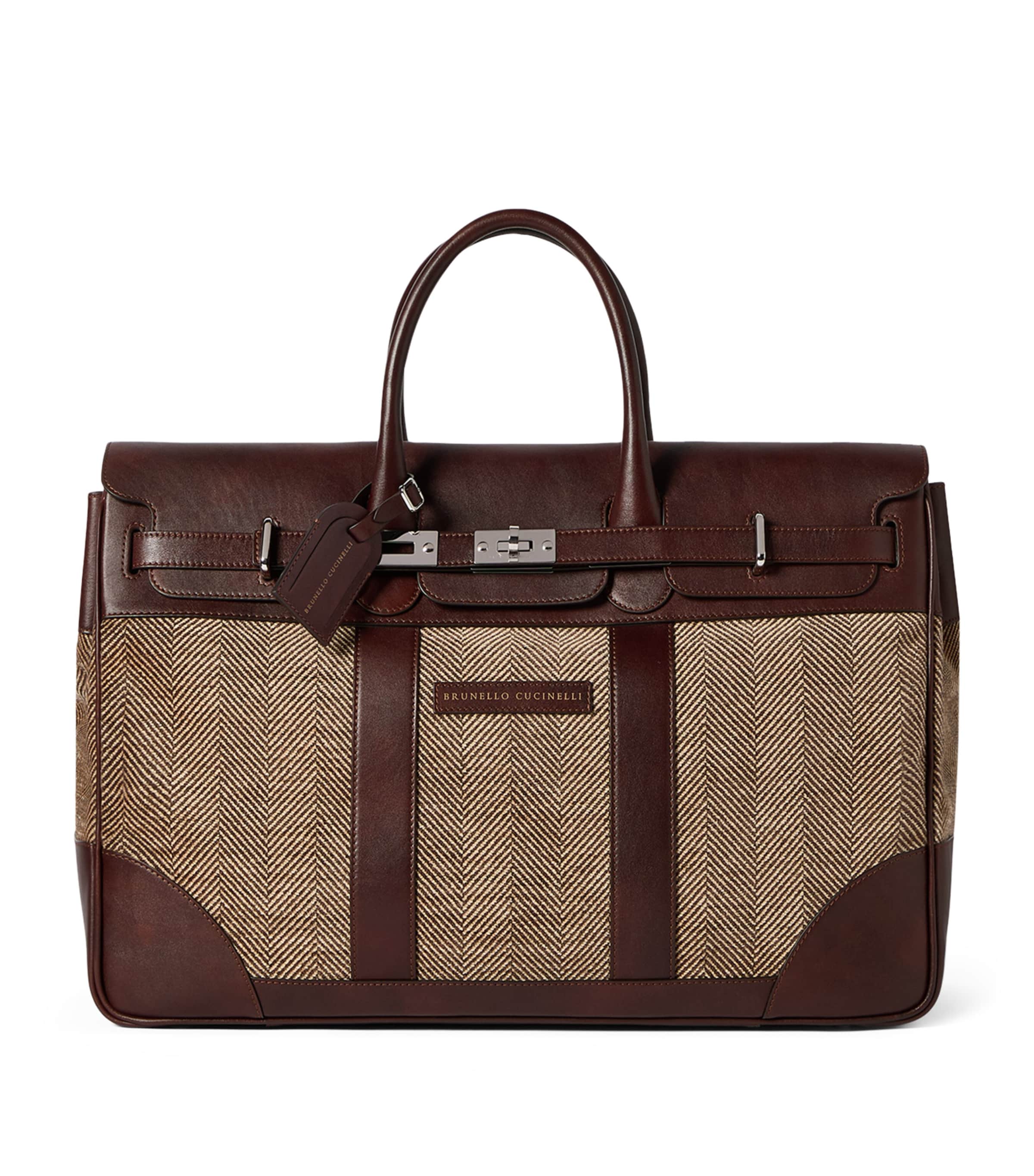Brunello Cucinelli Leather-Trim Chevron Holdall Image 1