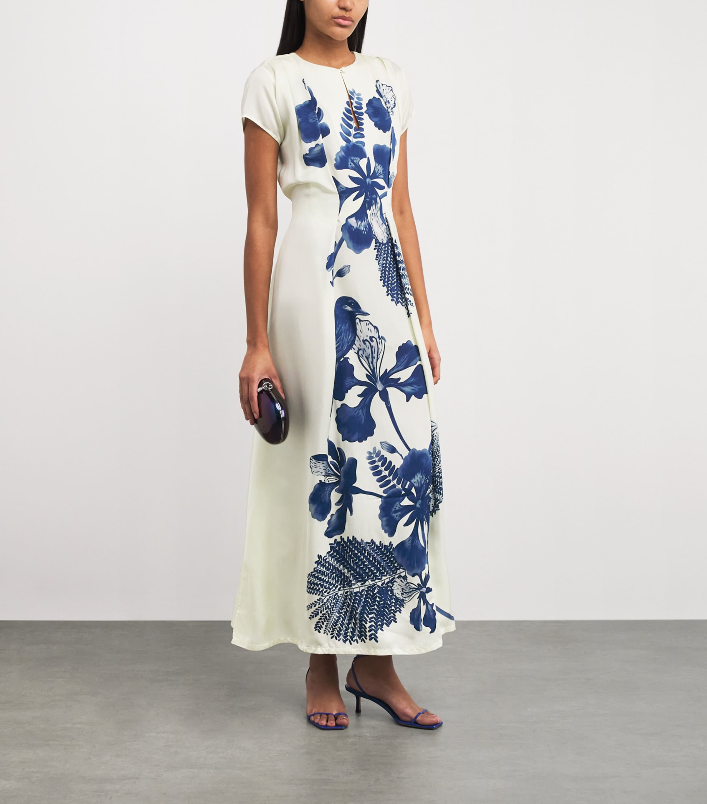 Floral Print Gulmohair Maxi Kaftan Dress IVORY/NAVY Image 2