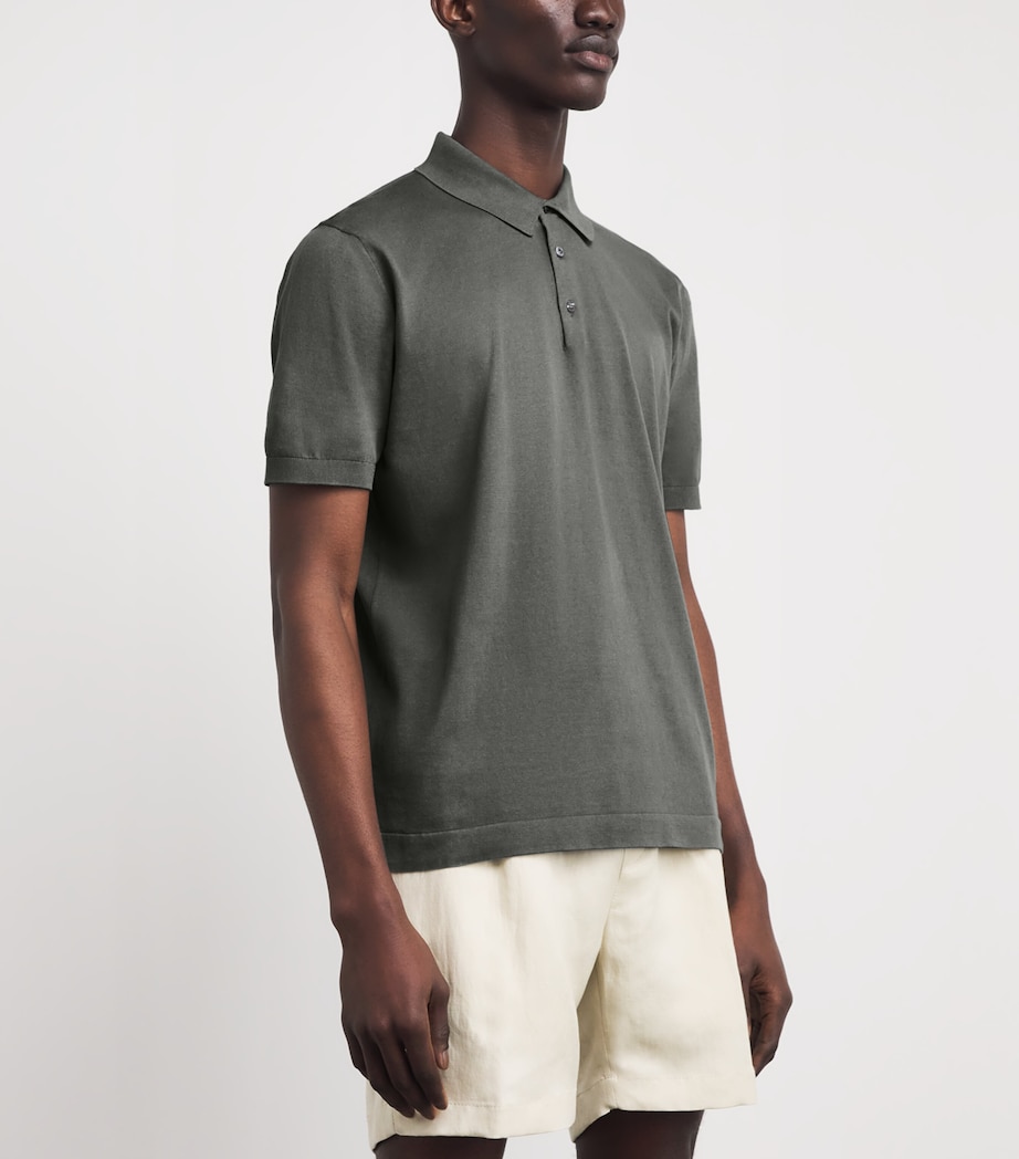 Corneliani Mens Cotton Knitted Polo Shirt Green Coloured Image 4