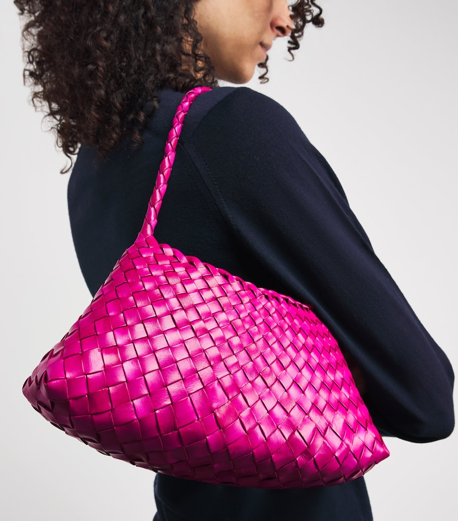 DRAGON DIFFUSION Leather Woven Rosanna Shoulder Bag Fuschia Image 4