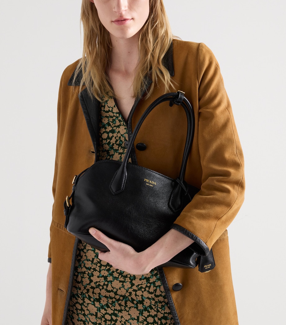 Prada Medium Leather Tote Bag Black Image 6